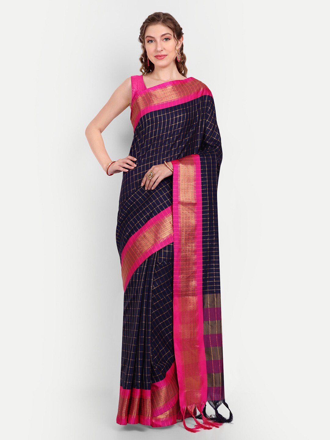 Paramparik Textile Checked Zari Ikat Saree