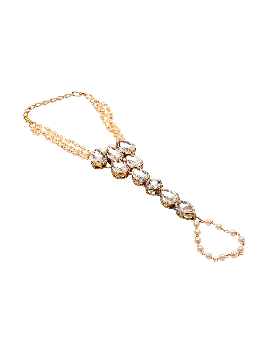 Sanjog Women Gold-Plated Stone Studded & Artificial Beaded Ring Bracelet Rakhi