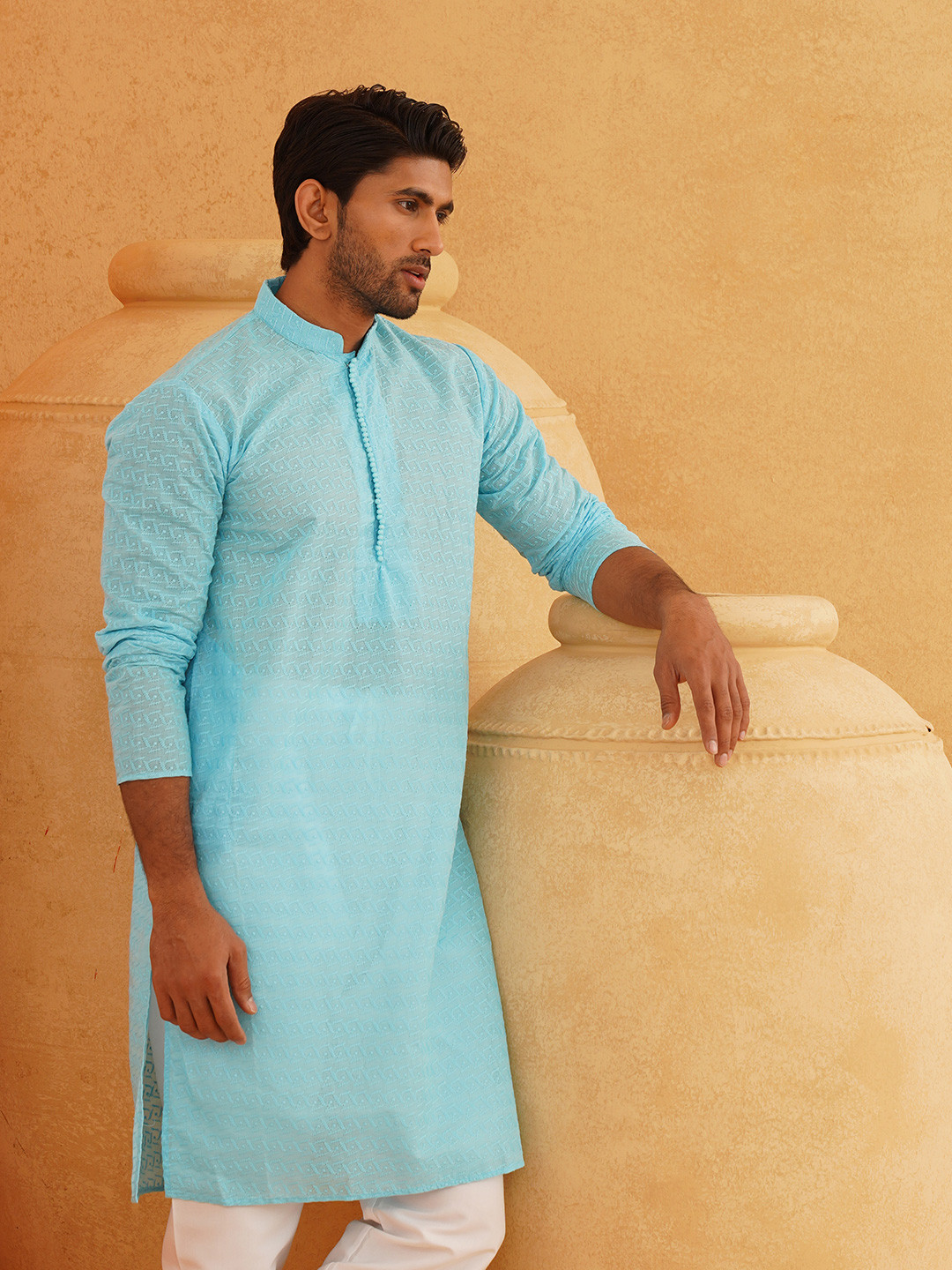 SOJANYA Self Design Thread Work Mandarin Collar Kurta