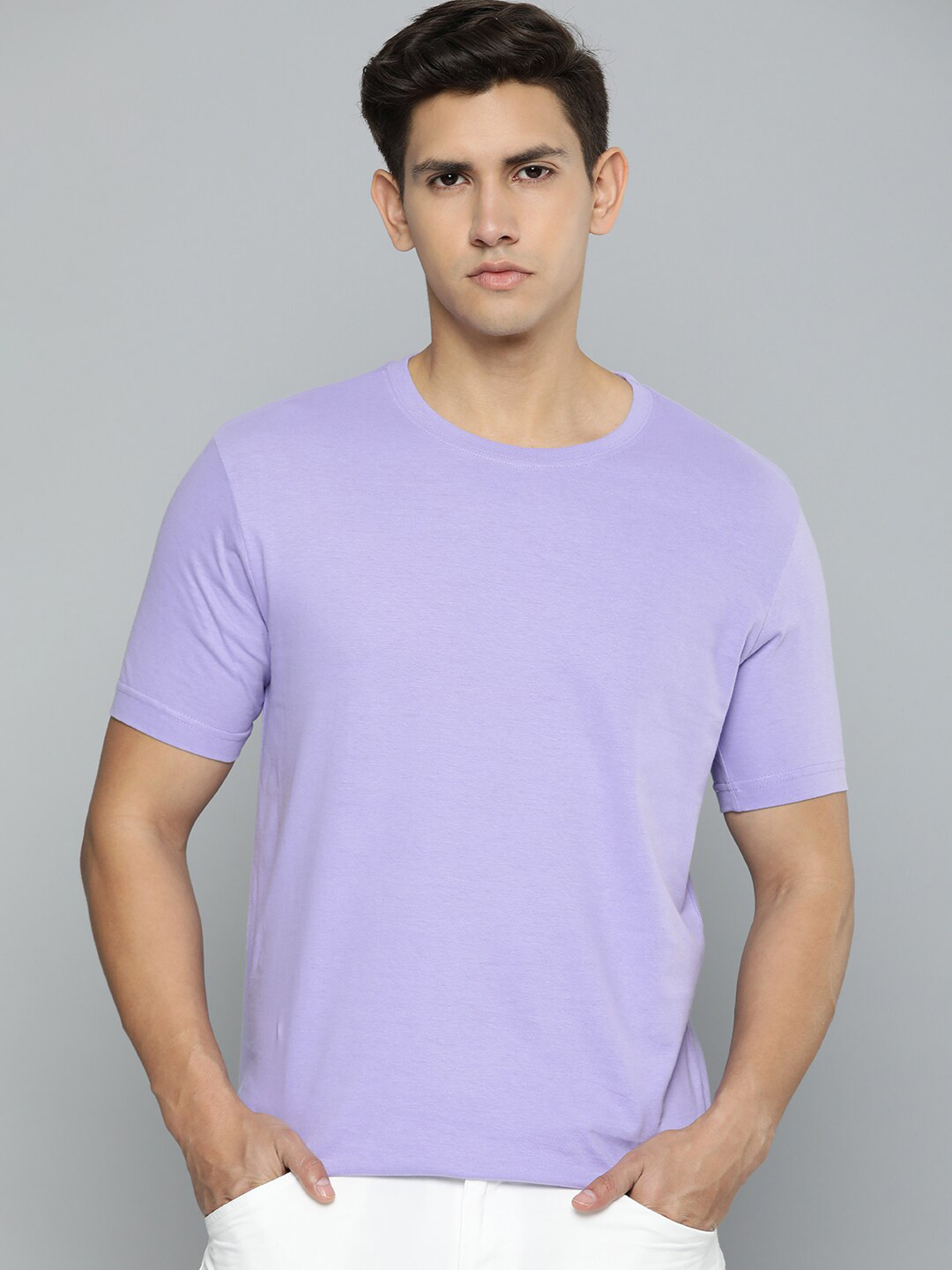 Mast & Harbour Violet Round Neck Regular Fit Cotton T-shirt