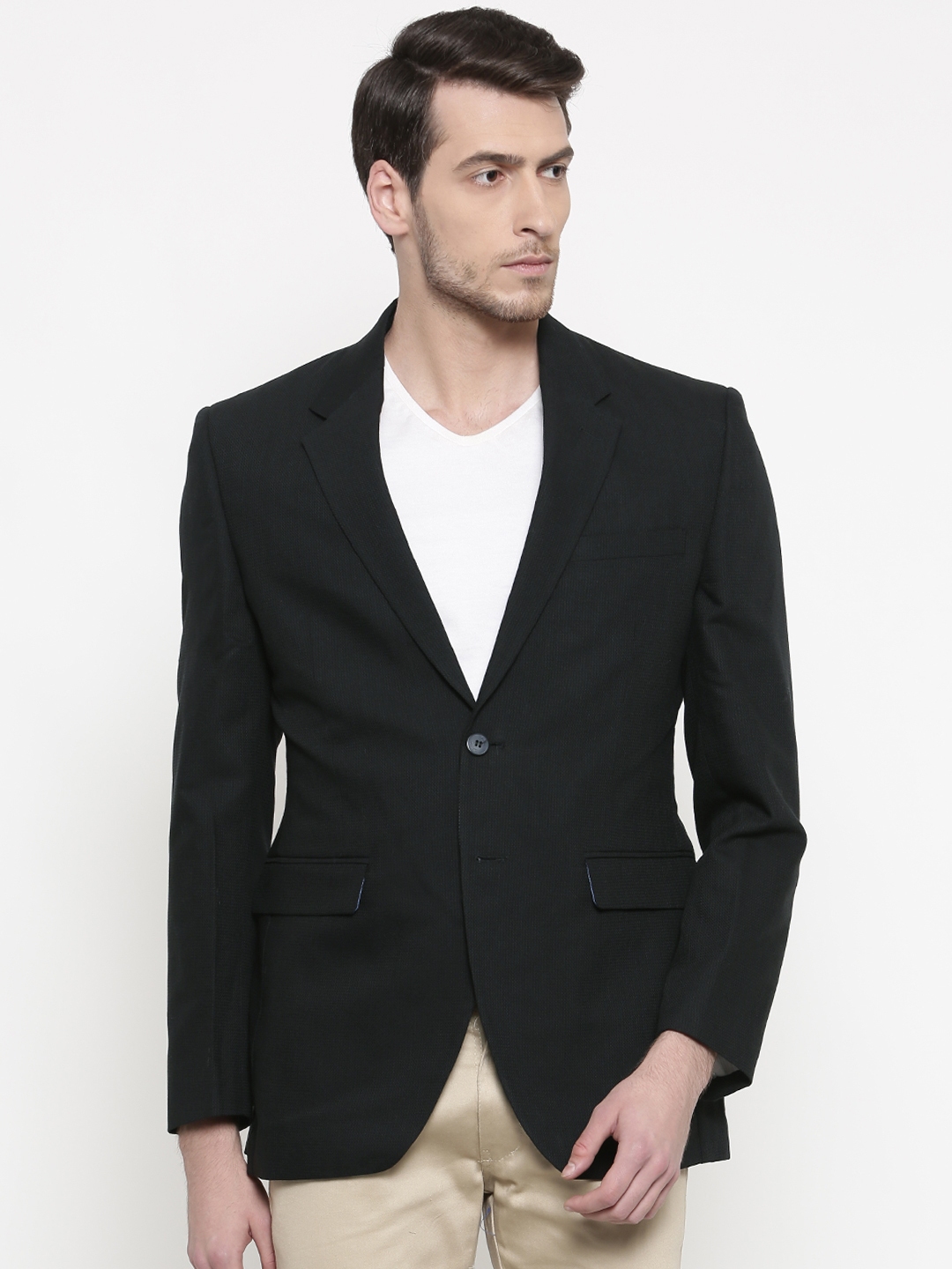 Buy ColorPlus Black Custom Tailored Fit Solid Casual Blazer