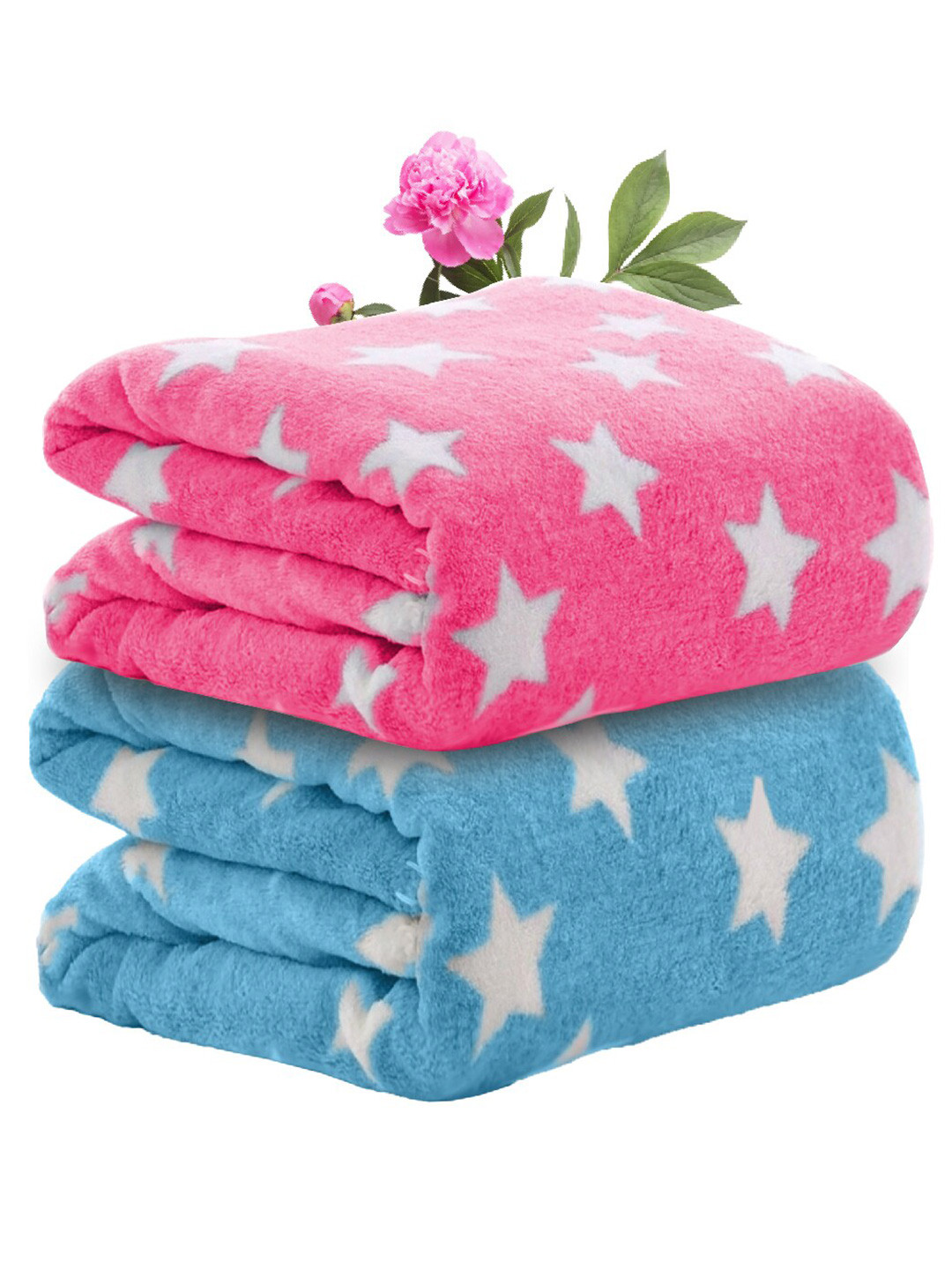 OyO Baby Blue & Pink 2 Pieces Infants Kids  Printed Ac Room Square Baby Blanket