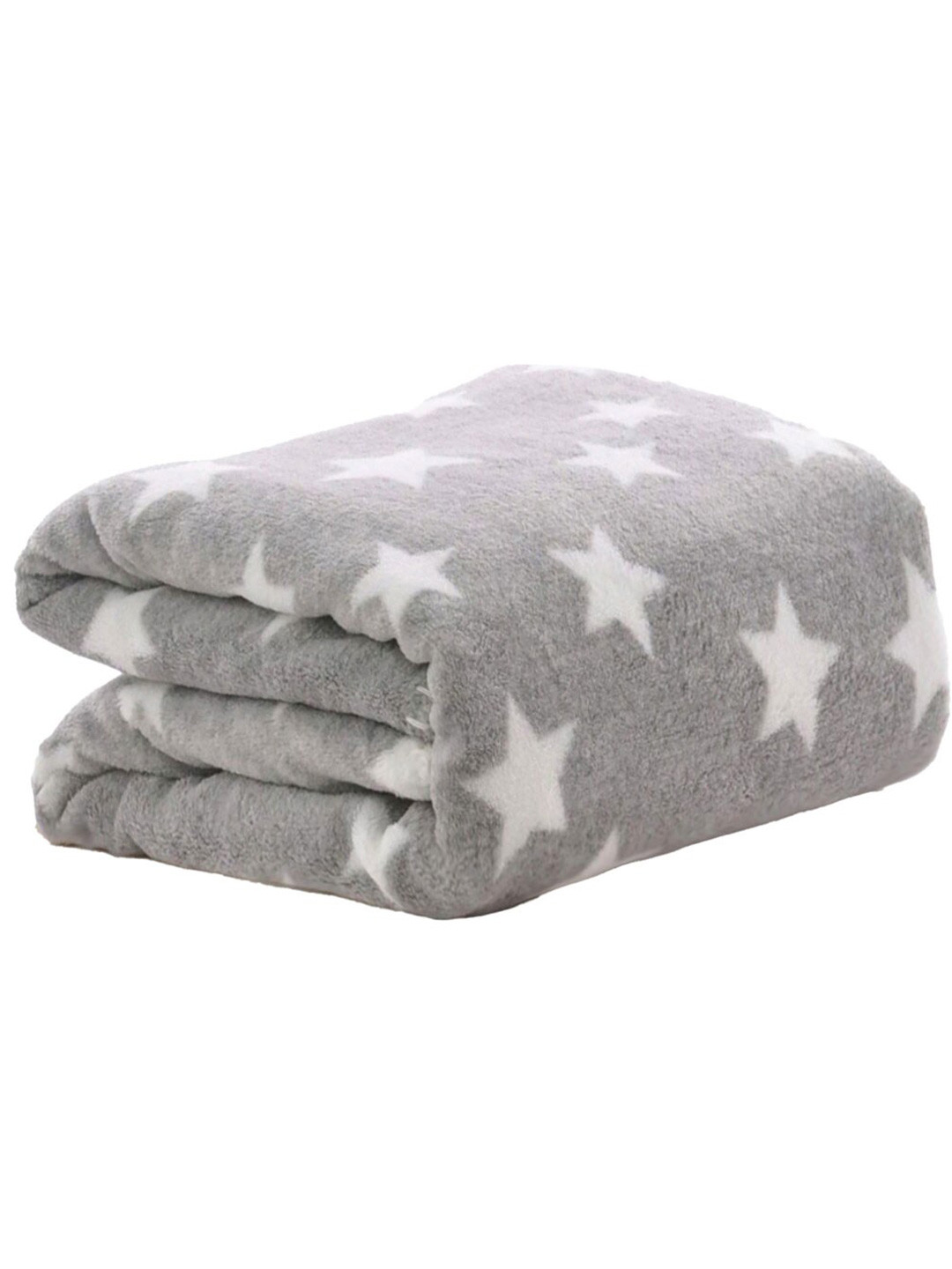 OyO Baby Infants & Kids Grey & White Star Printed Fleece Ac Room Square Baby Blanket