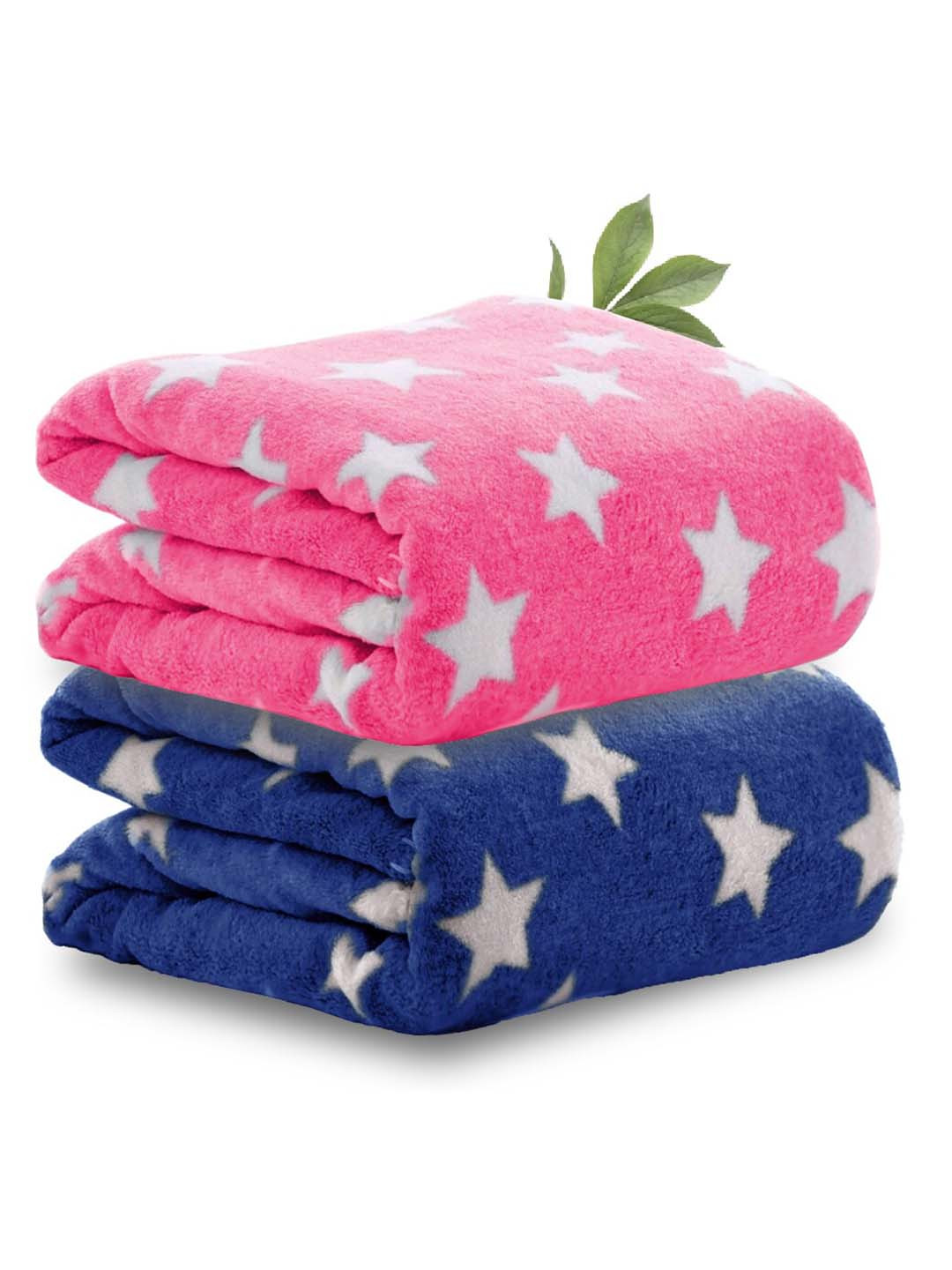 OyO Baby Infants Kids Blue & Pink Pack of 2 Printed Fleece AC Room Square Baby Blankets