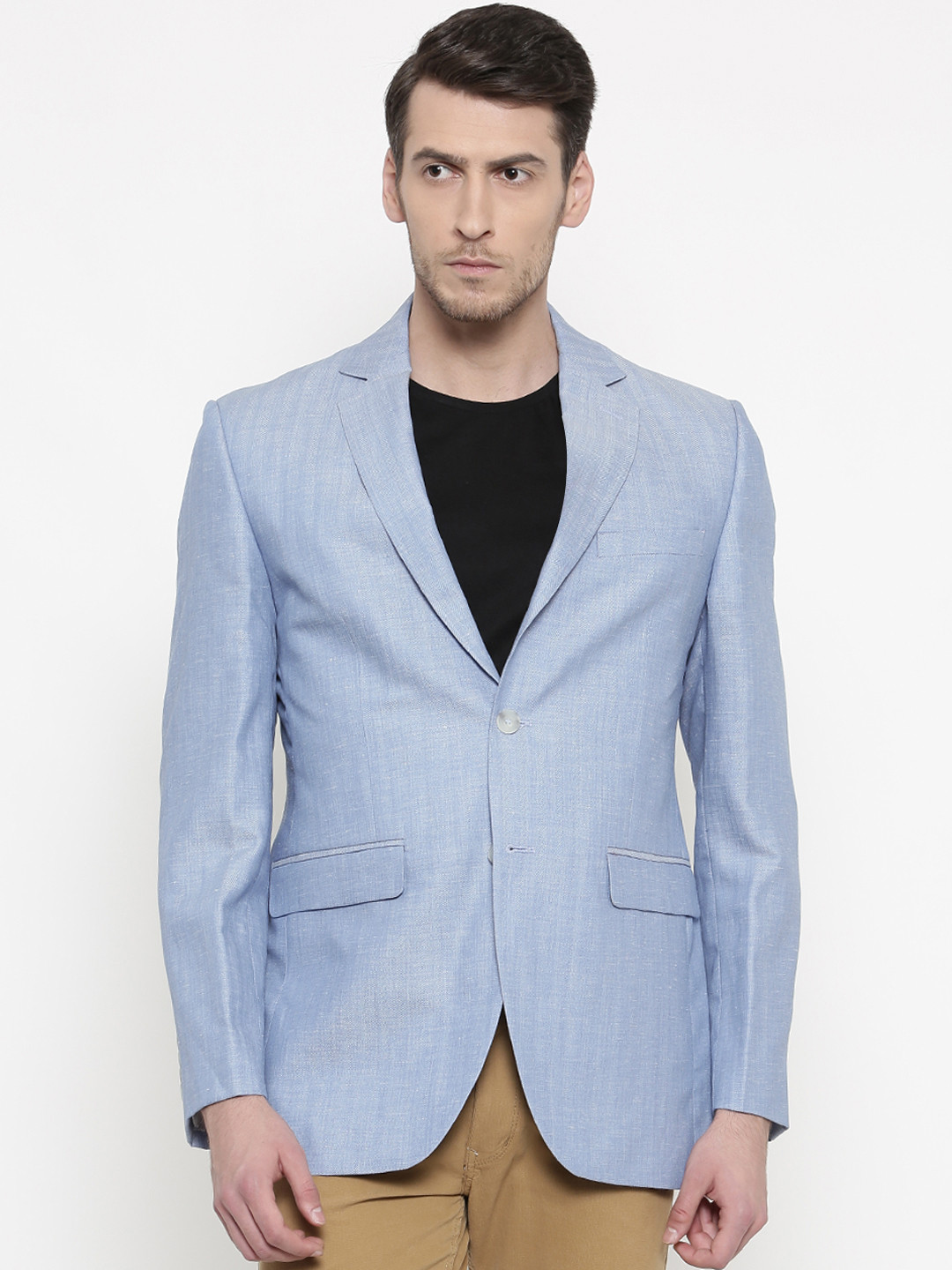 ColorPlus Blue Custom Slim Fit Self-Design Single-Breasted Smart-Casual Blazer