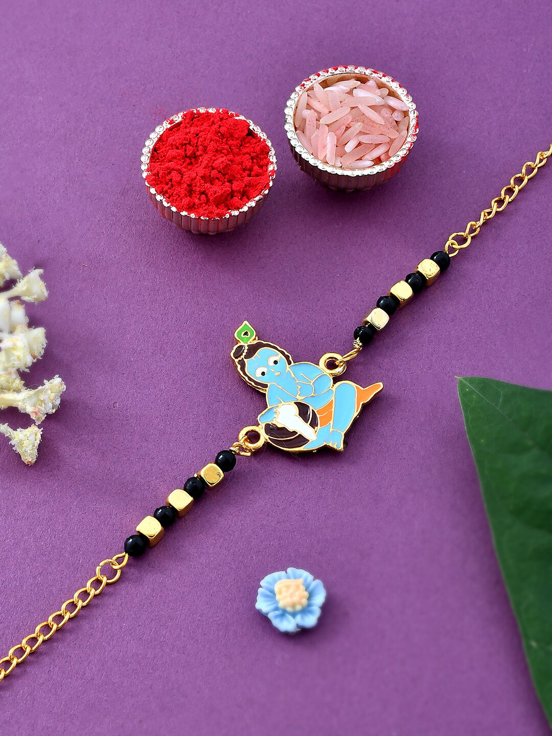 Aapno Rajasthan Unisex Beaded & Enameled Shri Krishna Divine Rakhi Set
