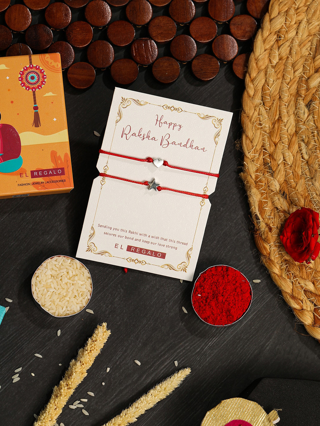 EL REGALO Set Of 2 Star & Heart Bhaiya Bhabhi Rakhi