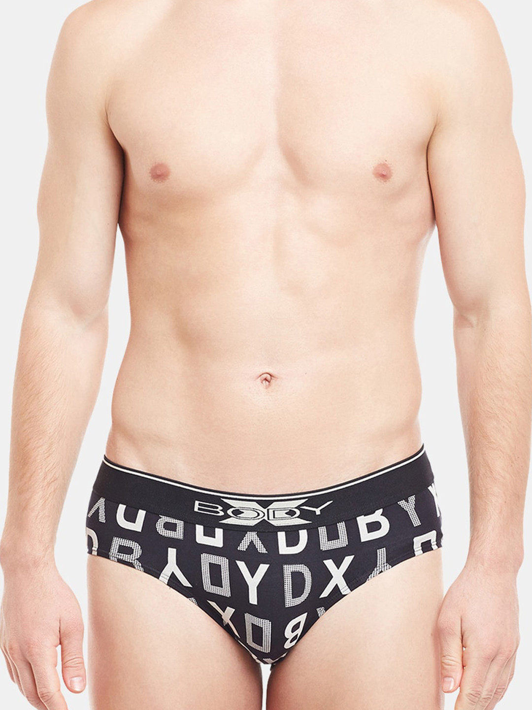 BODYX Men Typography Printed Basic Briefs BX04B-BLACK-PRINT-XL
