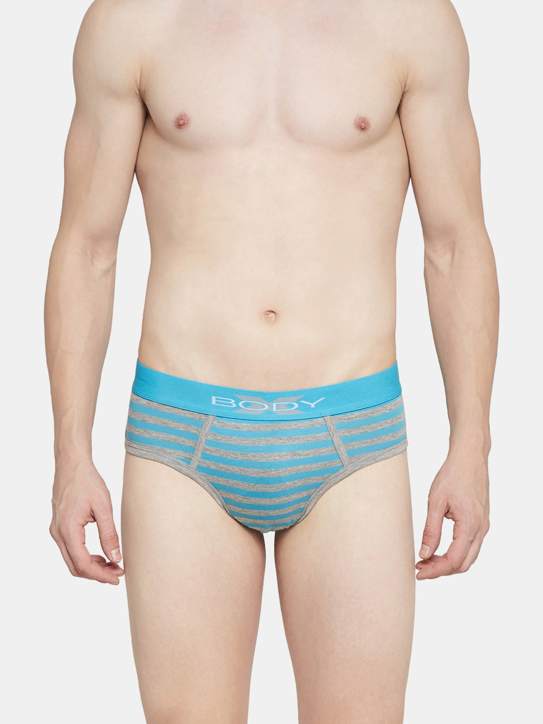 BODYX Men Striped Low-Rise Basic Briefs BX03B-TURQ-STRIPE-XL