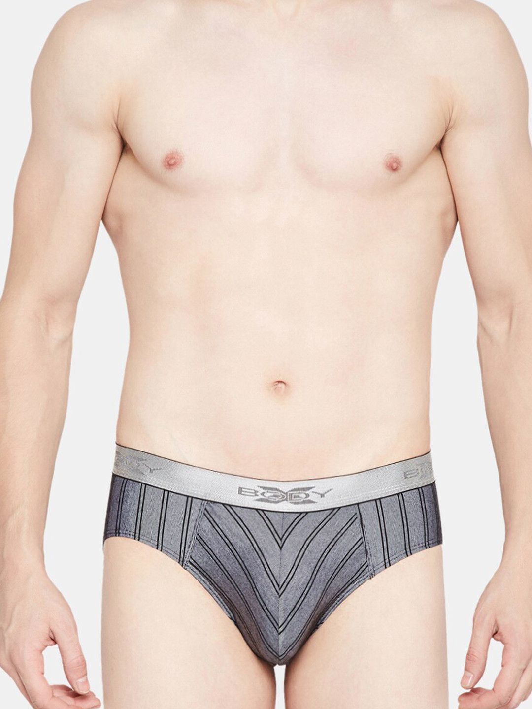 BODYX Men Striped Low-Rise Basic Briefs BX27B-BLACK-STRIPE-S