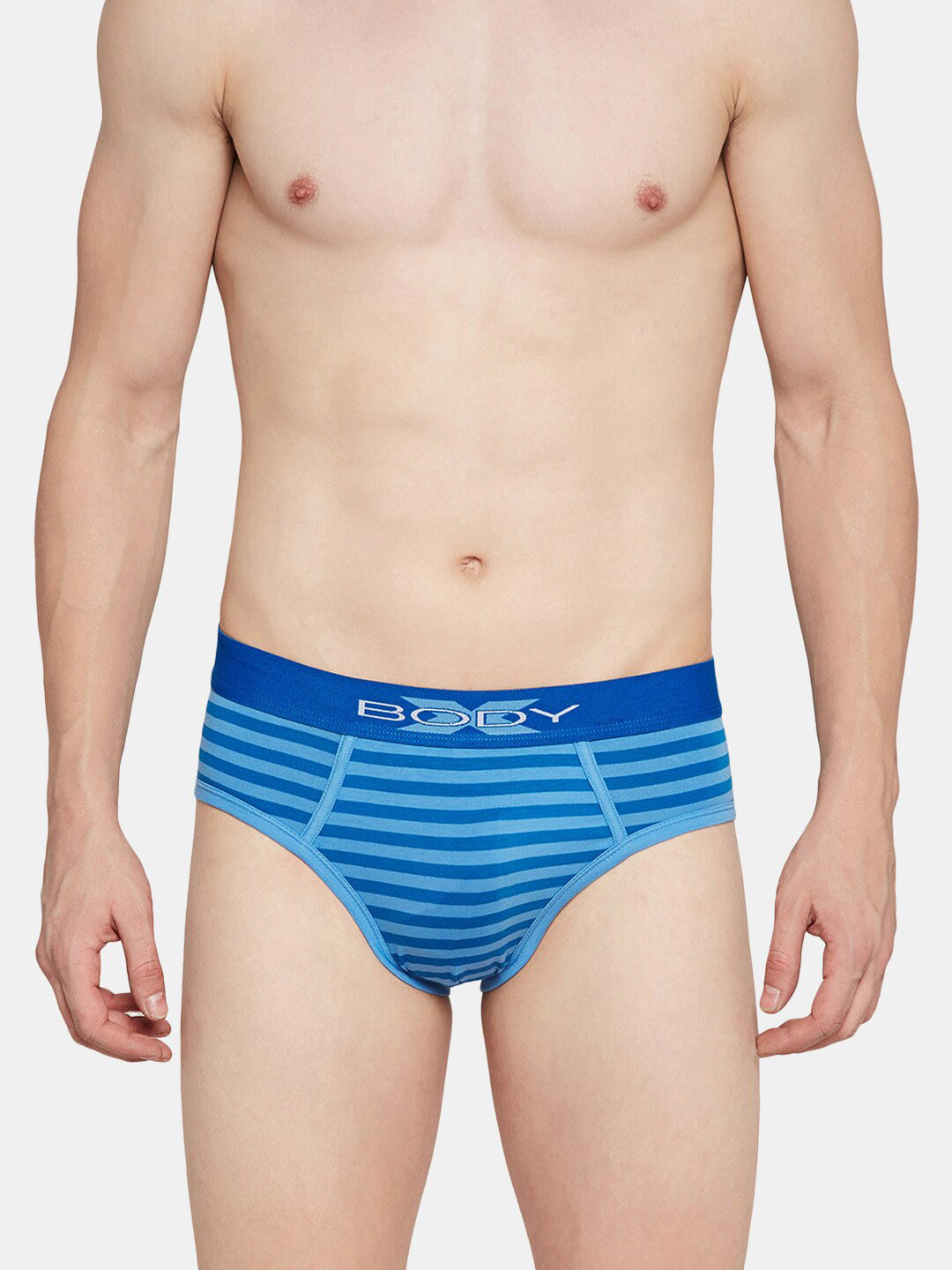 BODYX Men Striped Low-Rise Basic Briefs BX03B-SBLUE-STRIPE-S