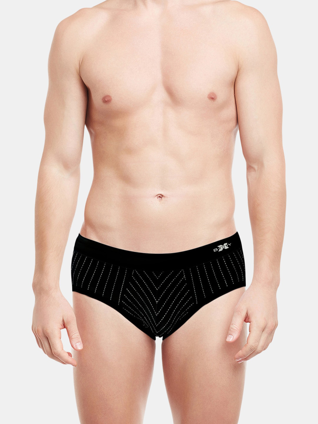 BODYX Men Striped Low-Rise Basic Briefs BX30B-BLACK-XL