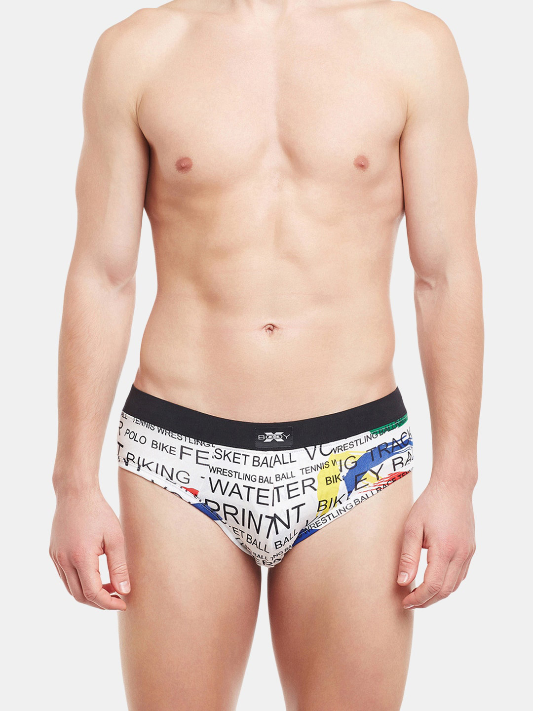 BODYX Men Typography Printed Low-Rise Basic Briefs BX06B-WHITE-PRINT-S