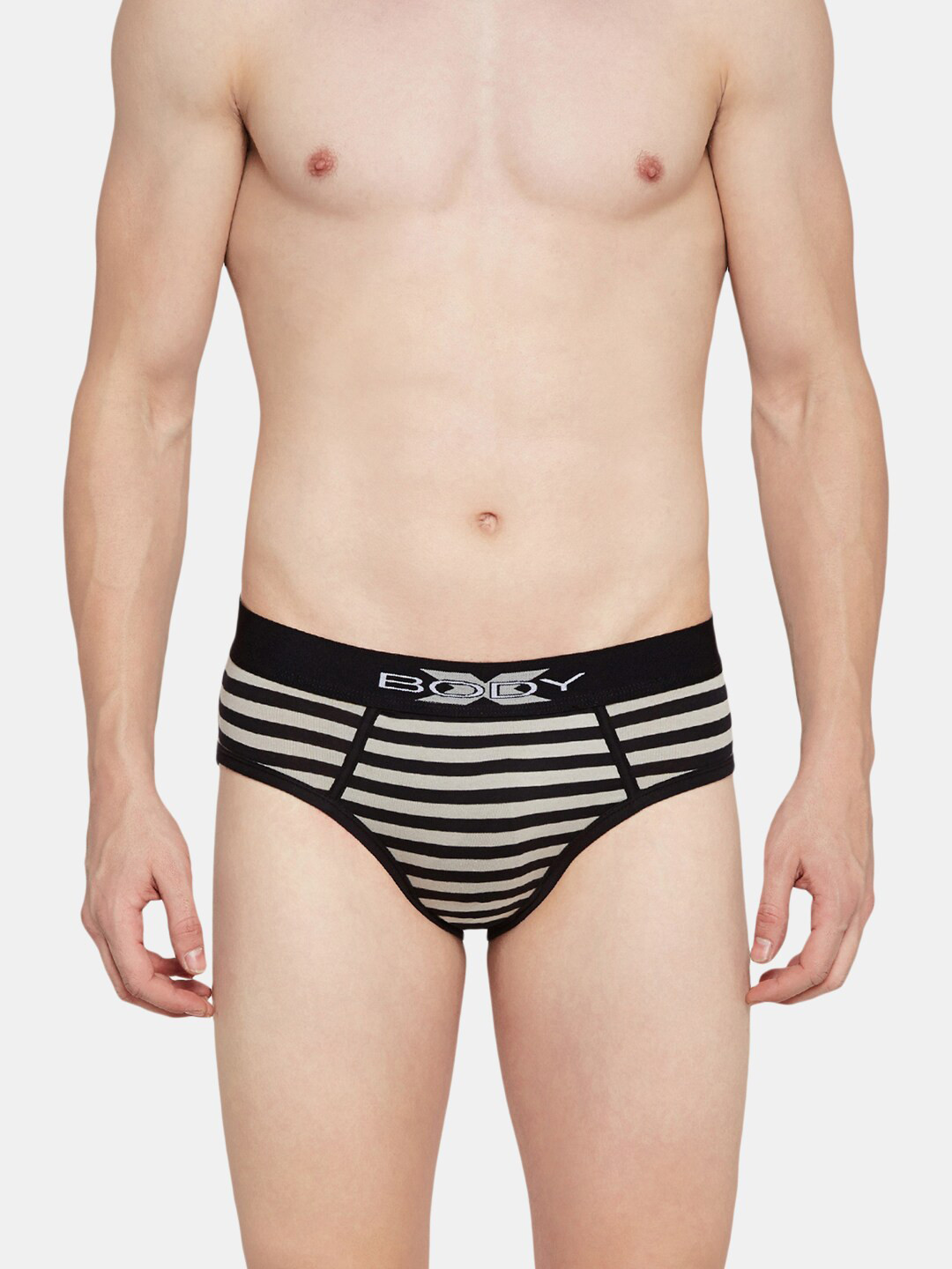 BODYX Men Striped Low-Rise Briefs BX03B-BLACK-STRIPE-S