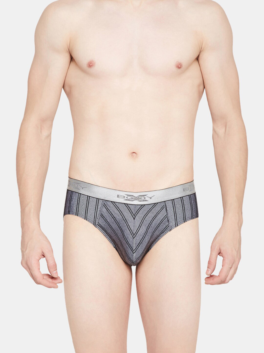 BODYX Striped Printed Low Rise Basic Briefs BX27B-BLACK-STRIPE-XL