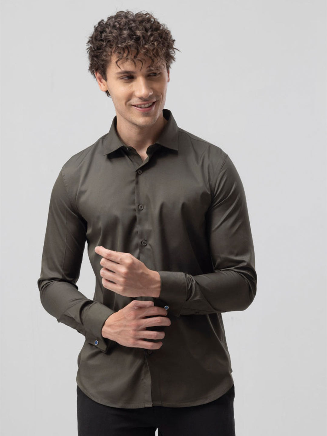 Olive Green Silk T Shirt Men Olive Green Mandarin Collar Half