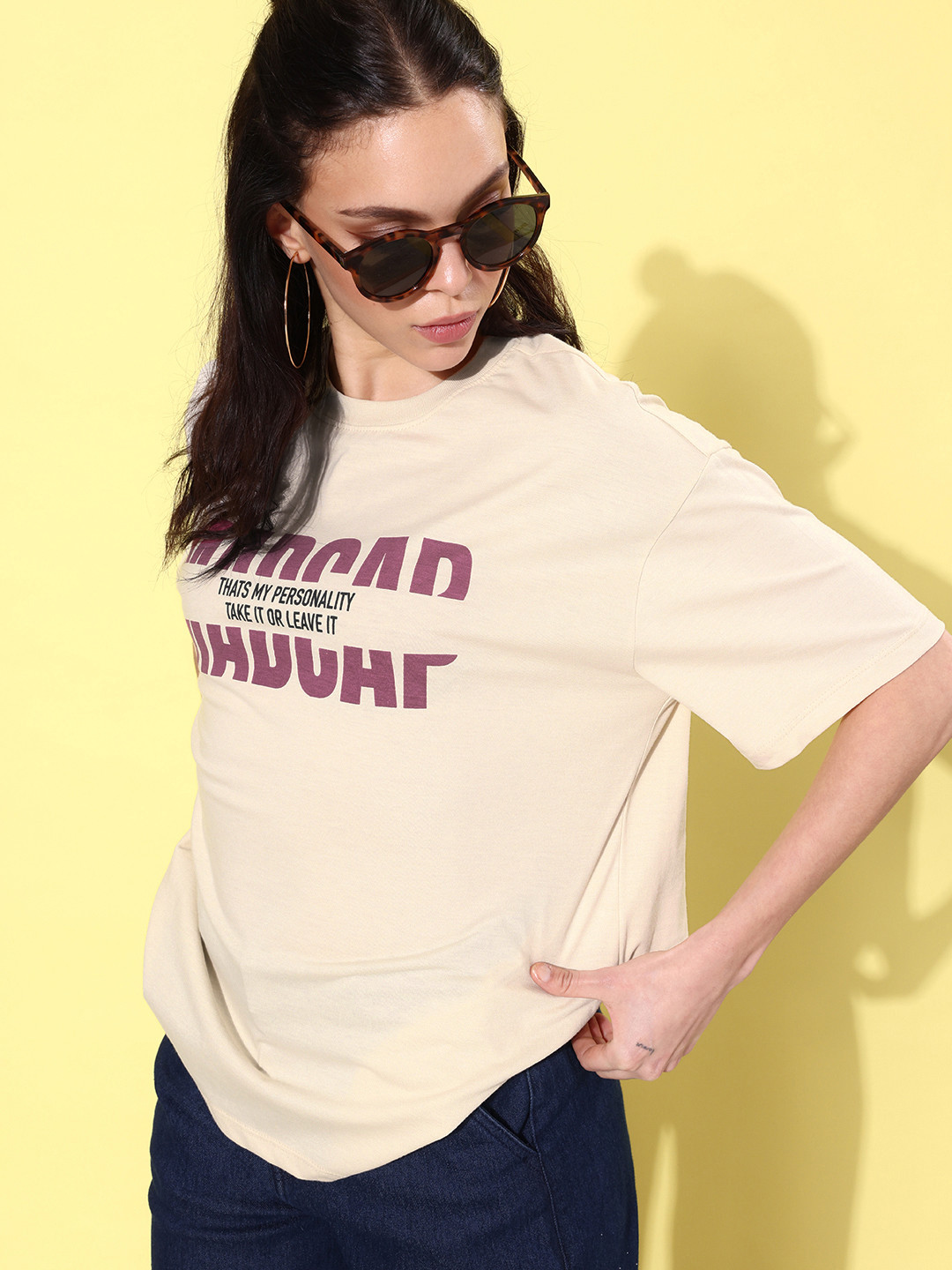 Roadster Women Cozy Beige Hyper Graphics T-shirt