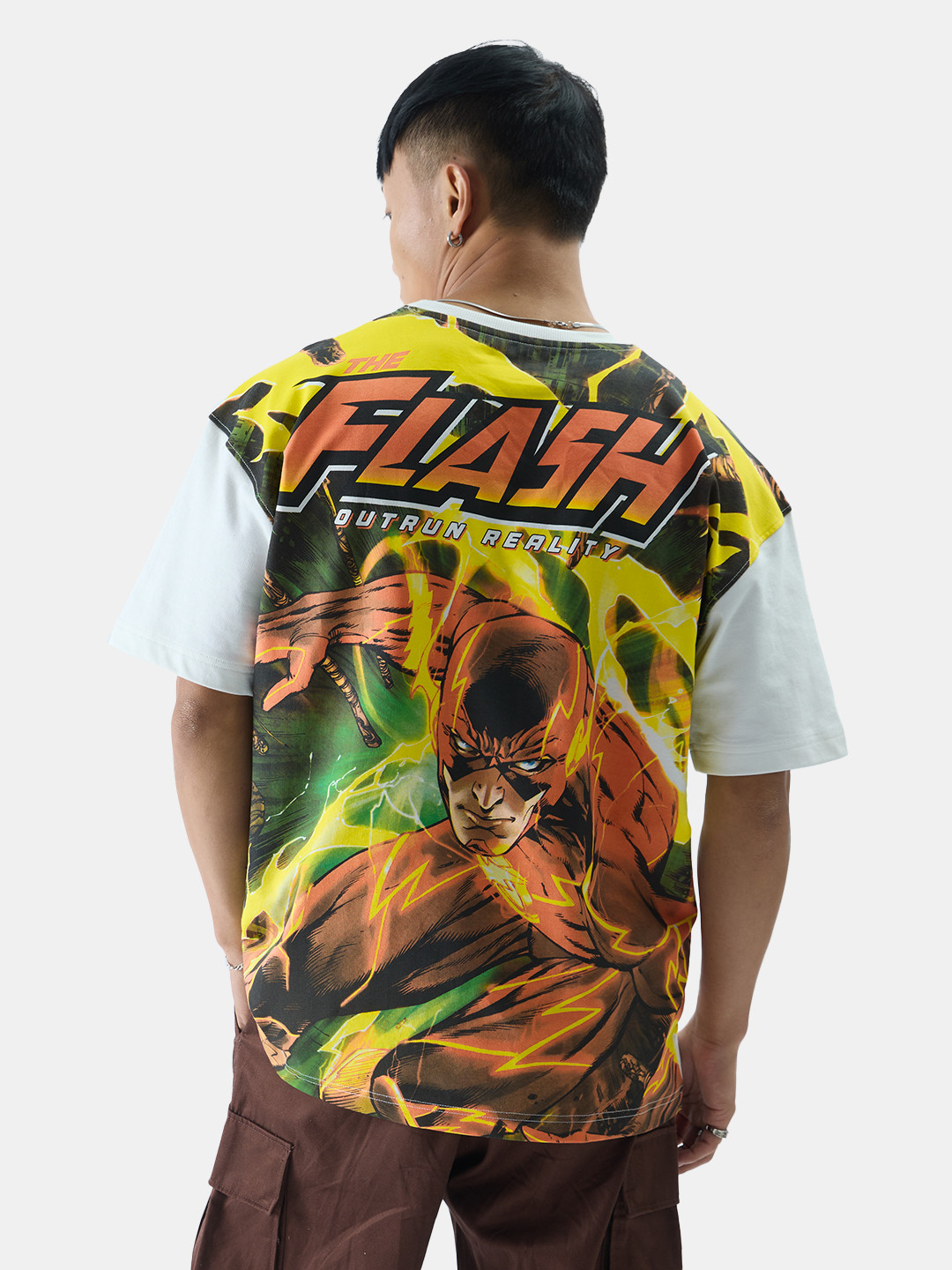 The Souled Store White Flash Printed Pure Cotton Oversized T-shirt