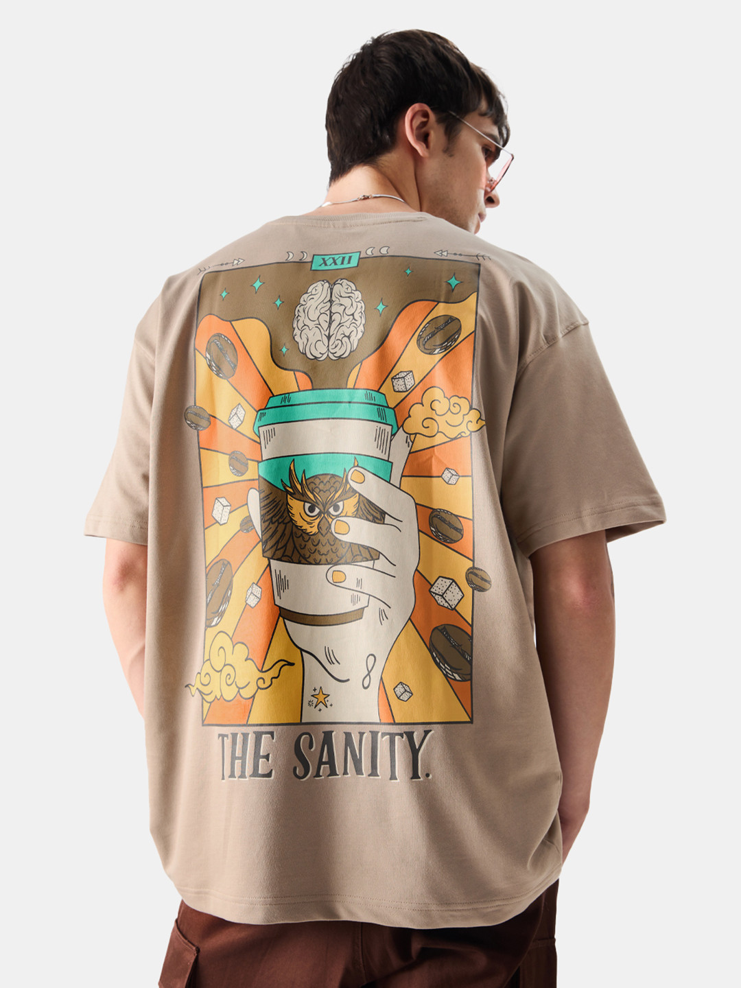 The Souled Store Brown Graphic Printed Pure Cotton Oversized T-shirt