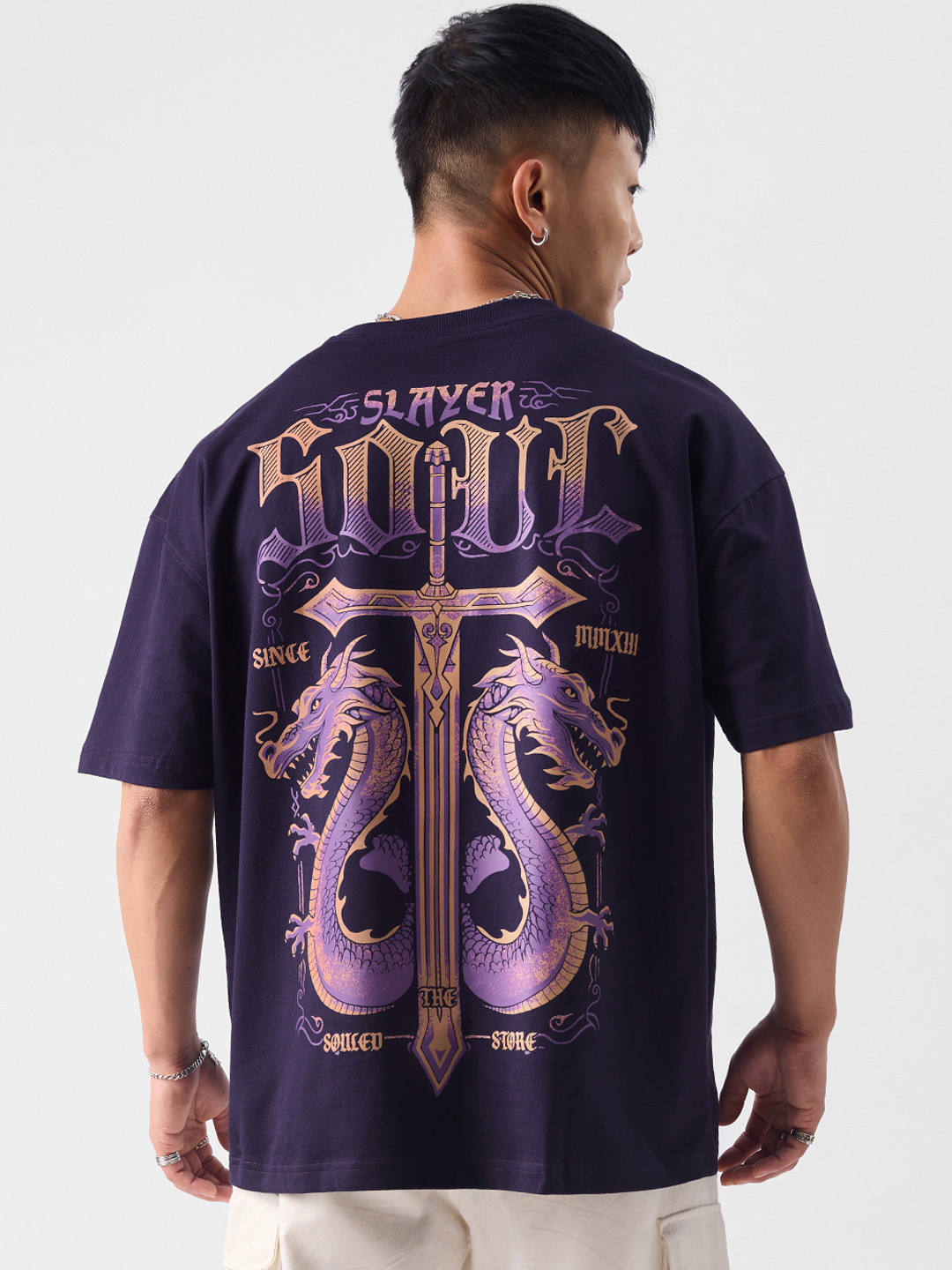 The Souled Store  Men  Slayer Navy Blue Oversized Fit T-Shirt