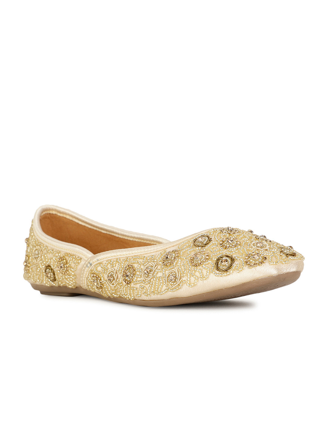 Bata Beige Ethnic Fabric Embellished Mojaris