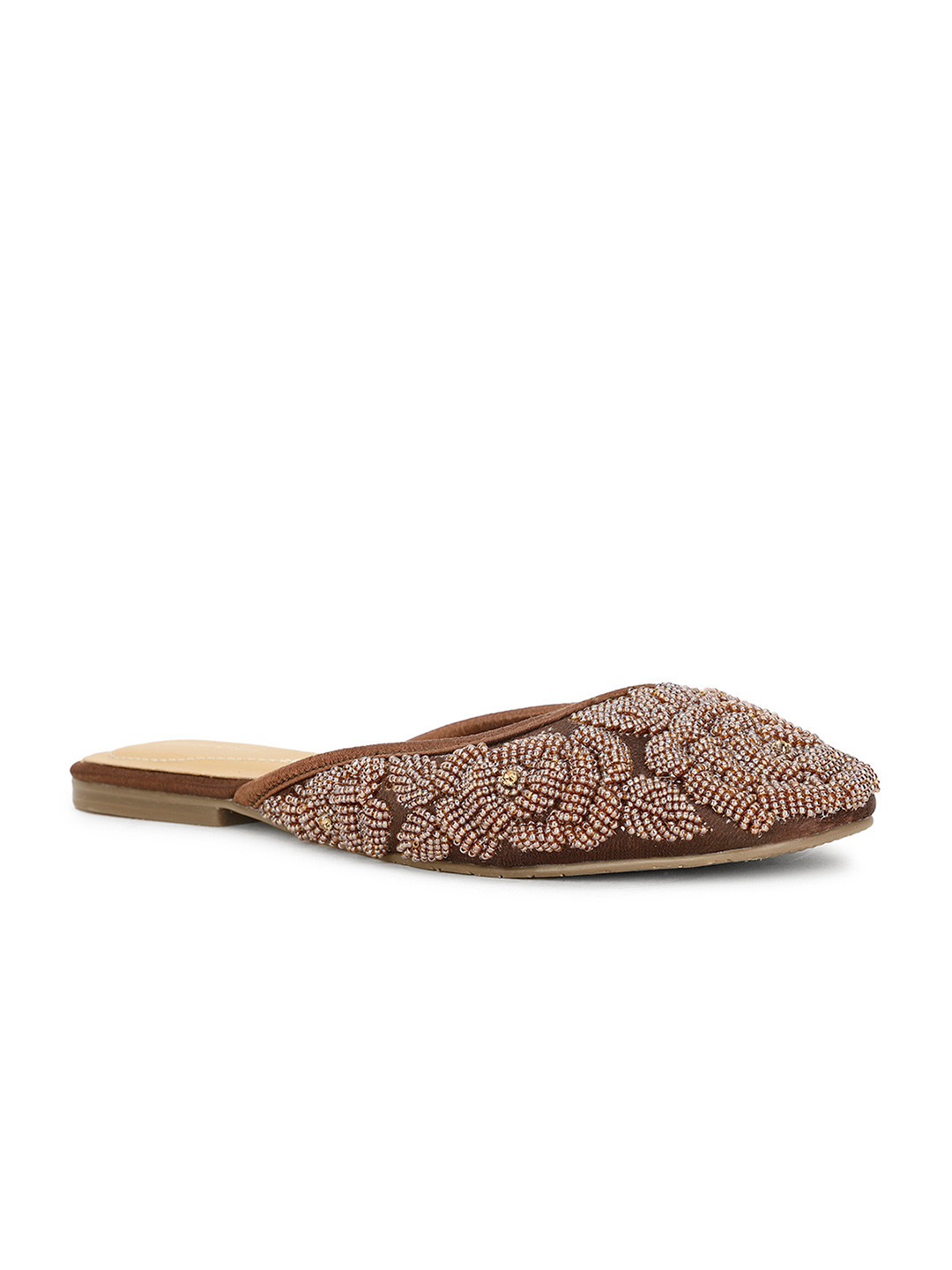 Bata Brown Ethnic Embellished Fabric Mules