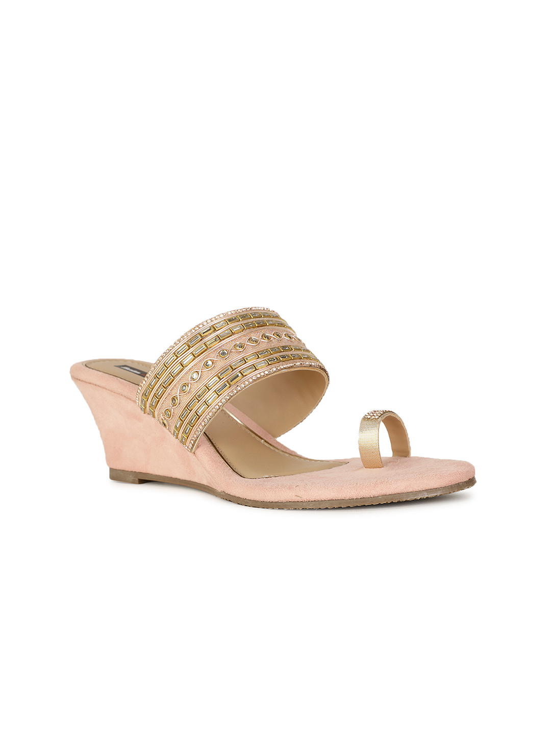 Bata Pink Ethnic Embellished One Toe Wedges
