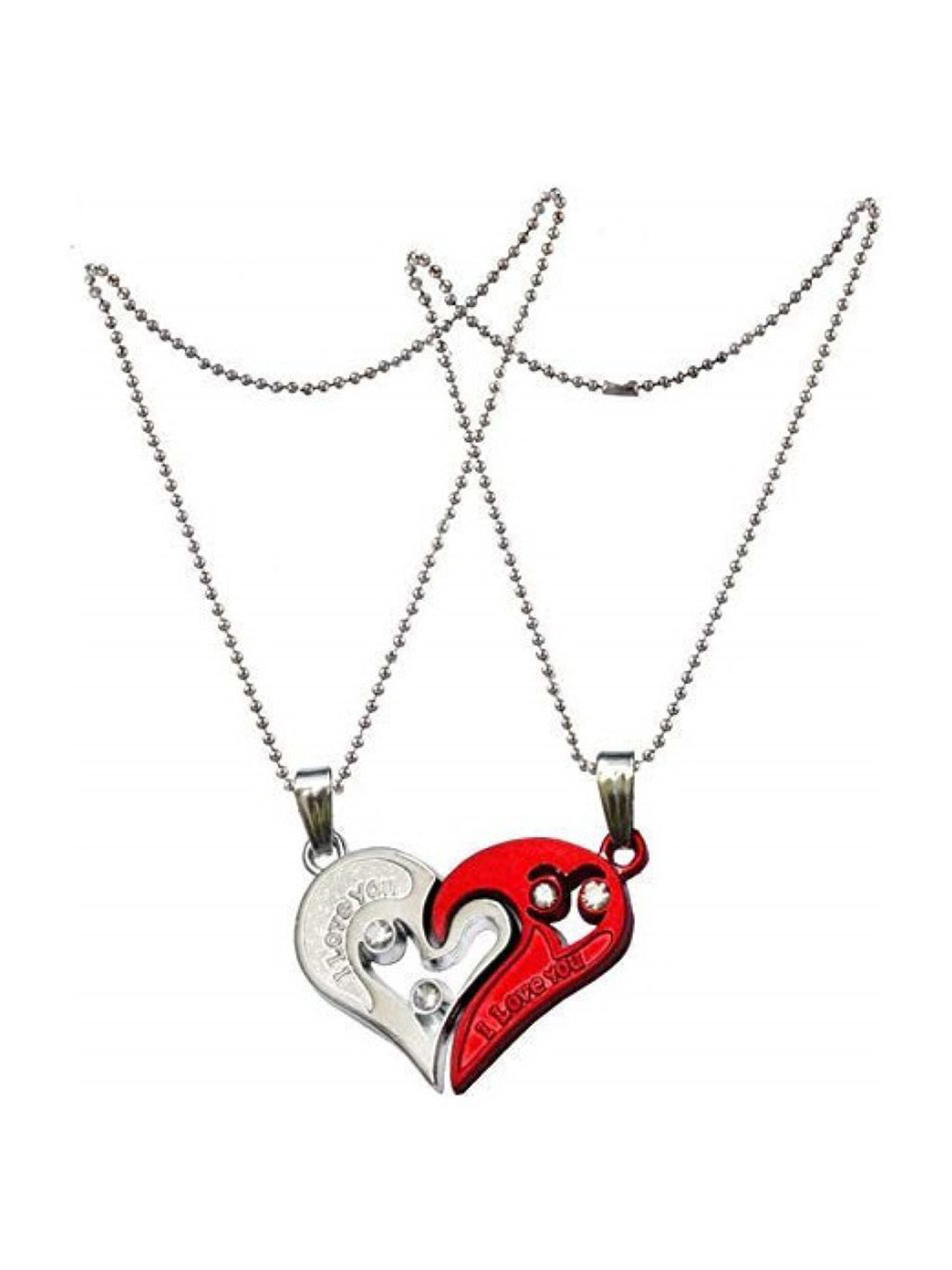 MEENAZ Unisex Set Of 2 Silver-Plated American Diamond-Studded Couples Magnetic Pendants