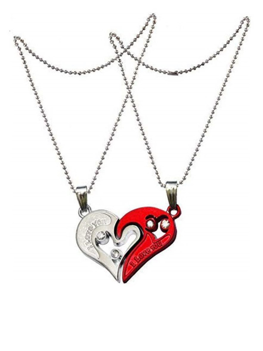 MEENAZ Unisex Set Of 2 Silver-Plated Couples Magnetic Pendants