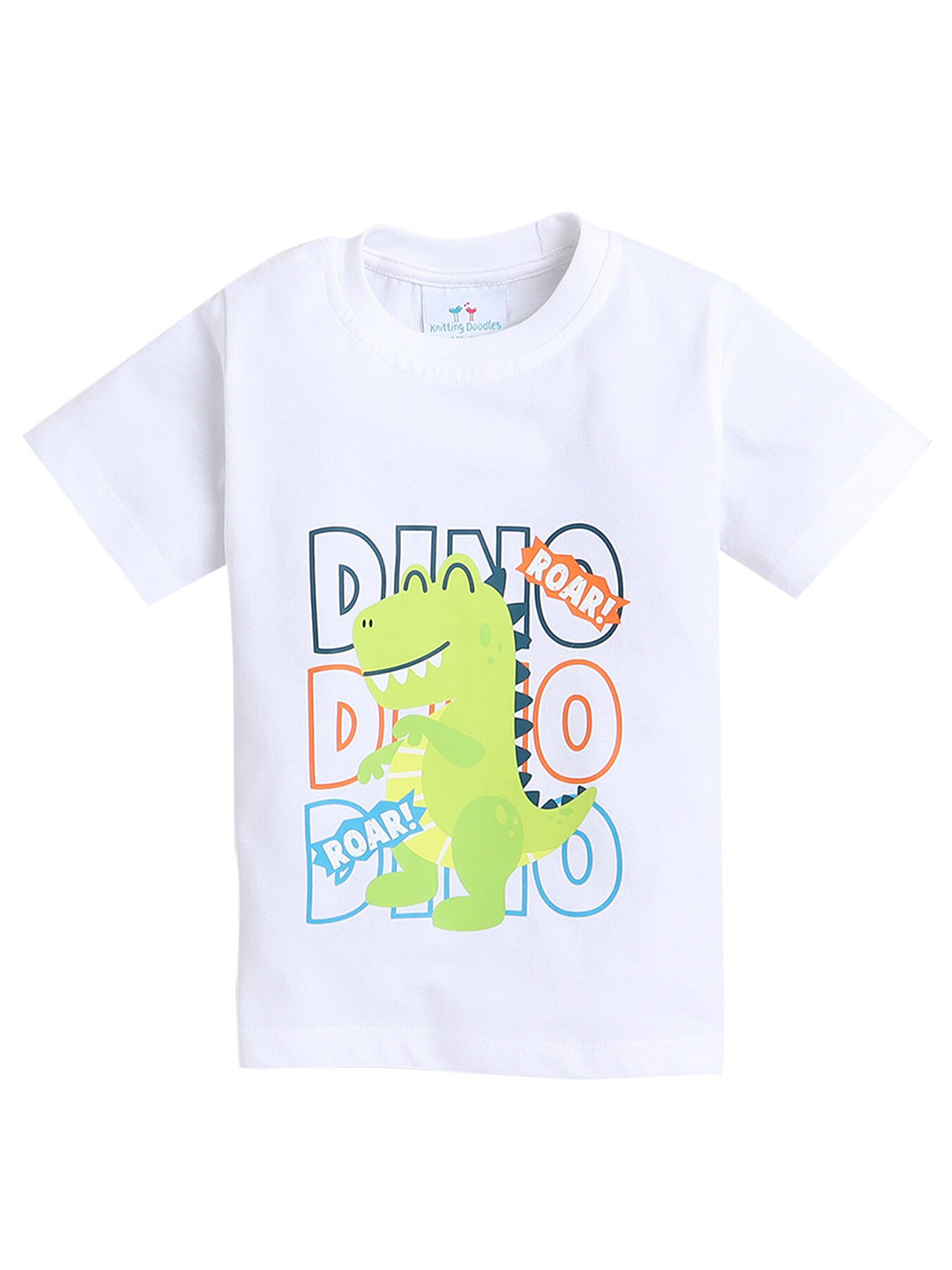 Knitting Doodles Boys Dino Roar Printed Round Neck Regular Fit Cotton T-Shirt