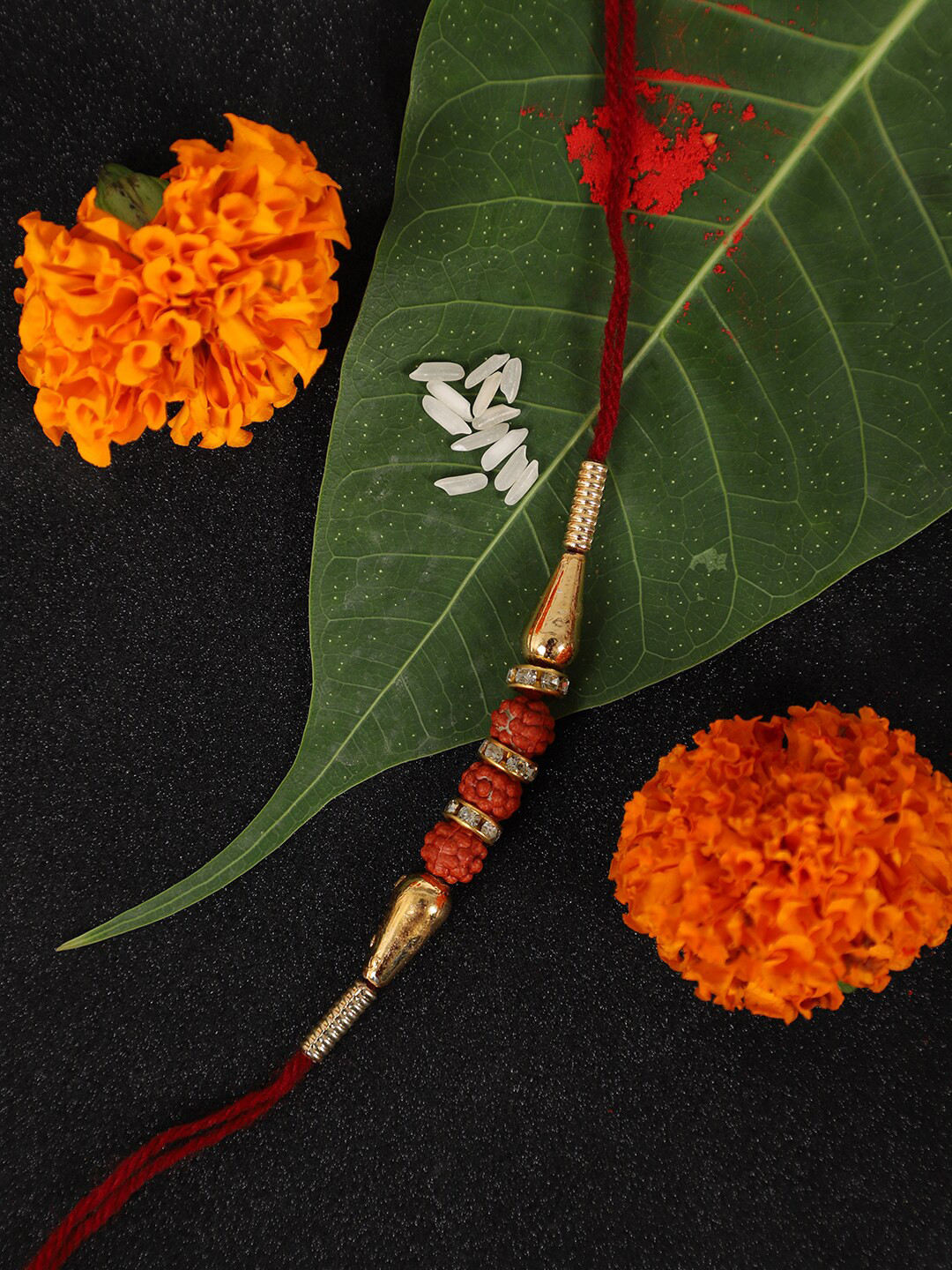 Anouk Stone Studded & Beaded Rakhi Greeting Card & Roli Chawal Card Brother Gift Set