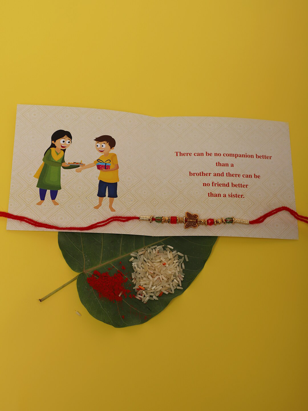 Anouk Butterfly Charm Beaded Rakhi Greeting Card & Roli Chawal