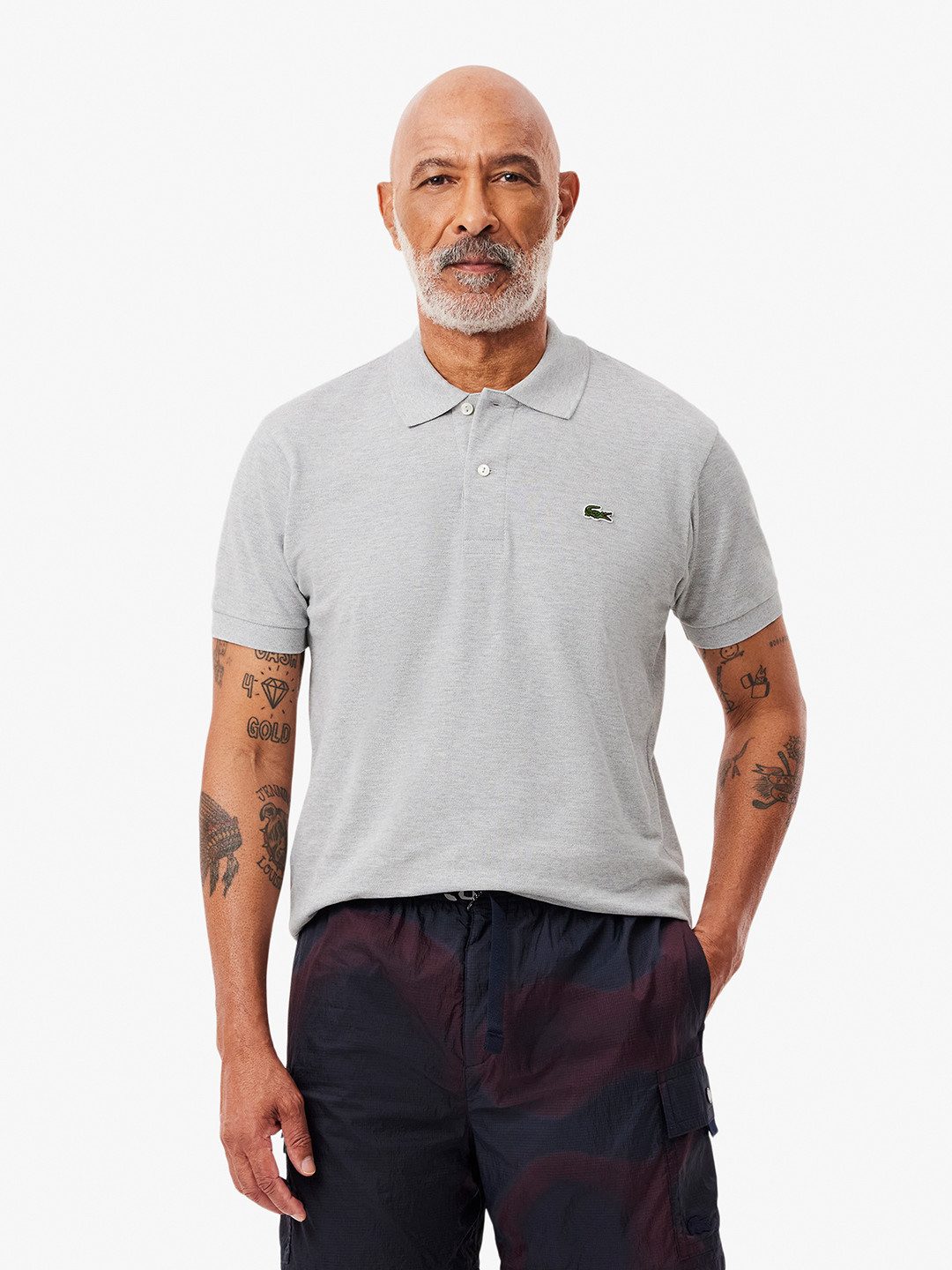 Lacoste Men Grey Solid Polo Collar T-shirt