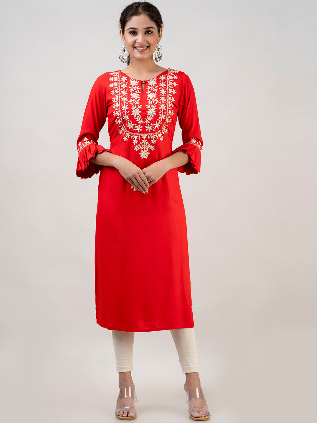 MAUKA Yoke Design Bell Sleeves Thread Work Kurta