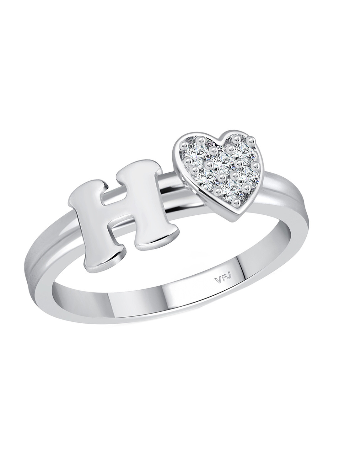Vighnaharta Rhodium-Plated CZ Studded Alphabet H Finger Ring