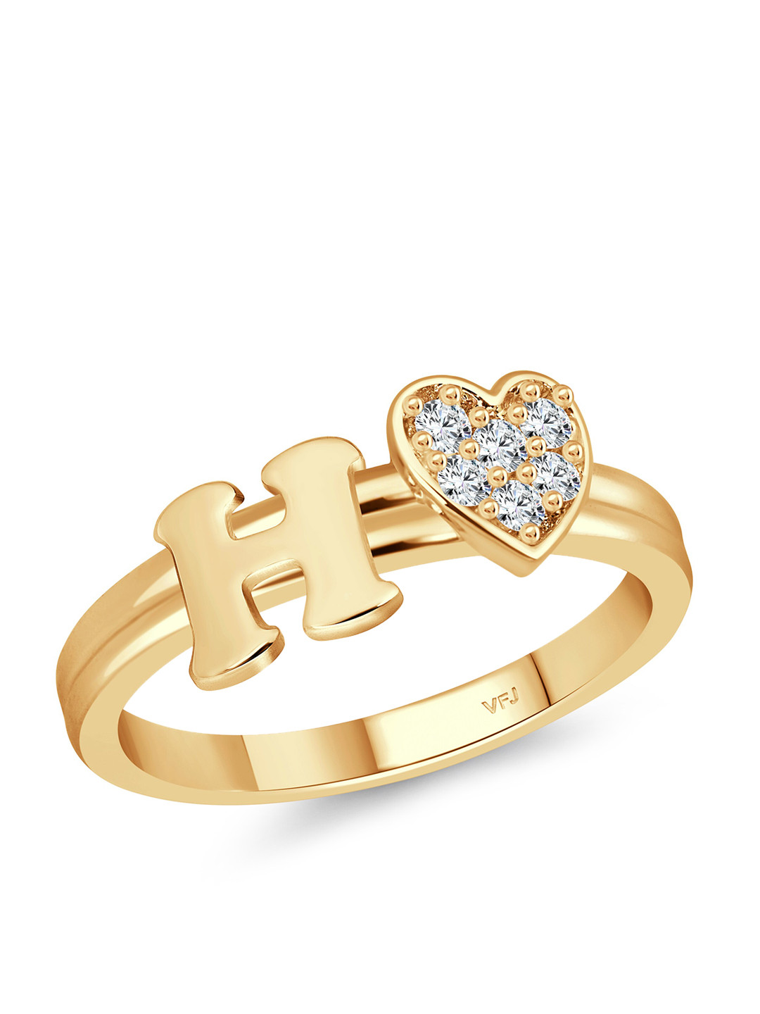 Vighnaharta Gold-Plated CZ Studded Alphabet H Finger Ring