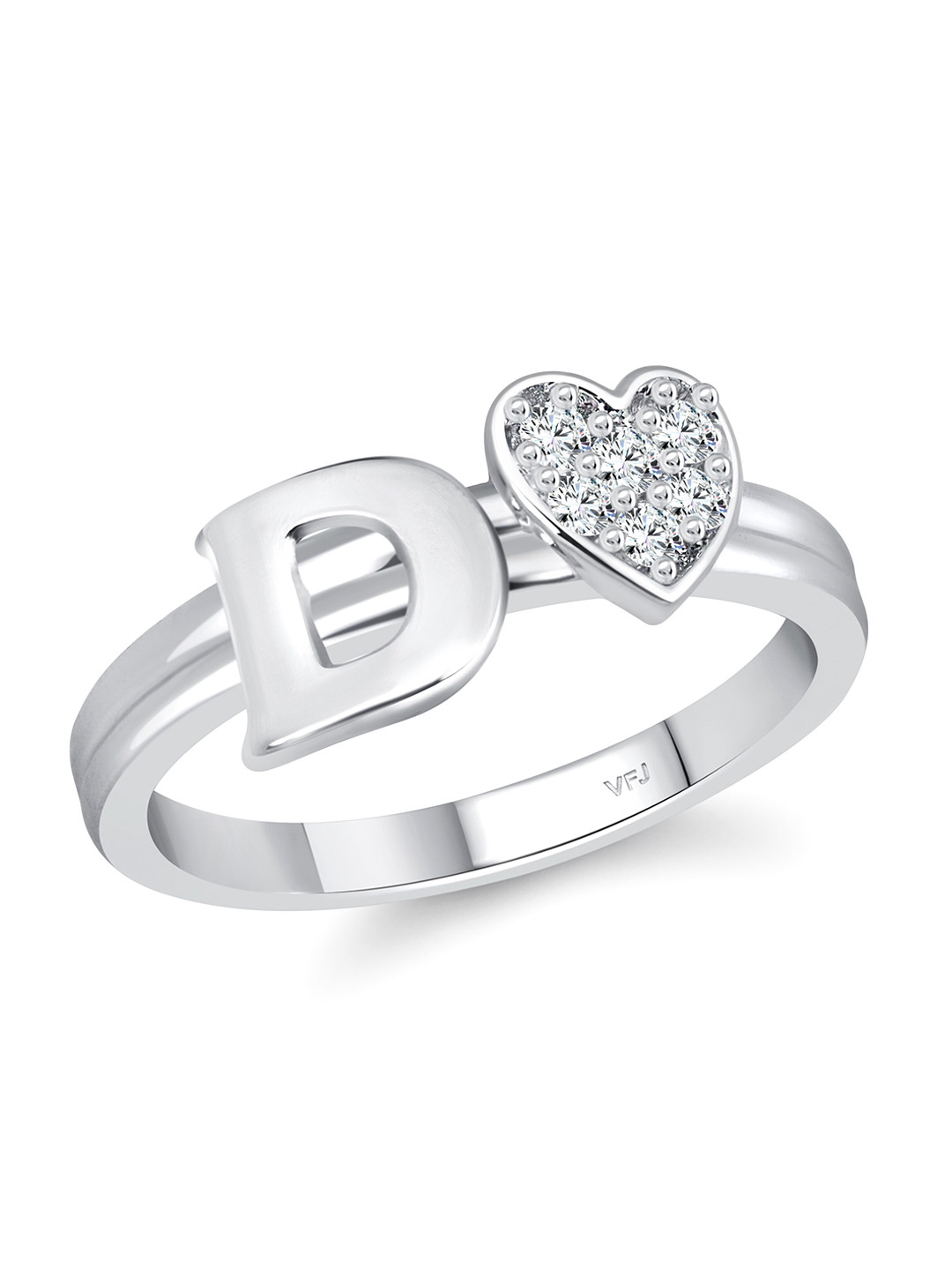 Vighnaharta Rhodium-Plated CZ Studded Alphabet D Finger Ring