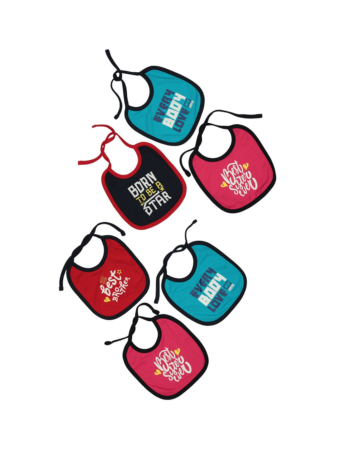 Bodycare Infant Kids Pack Of 6 Assorted Round Neck Cotton Bibs