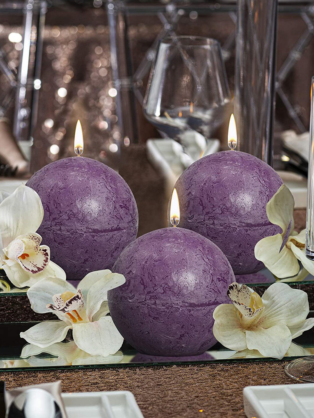 Aromatic Fables Red Wine Scented 3Pcs 1 Wick Solid Round Regular Pillar Candles