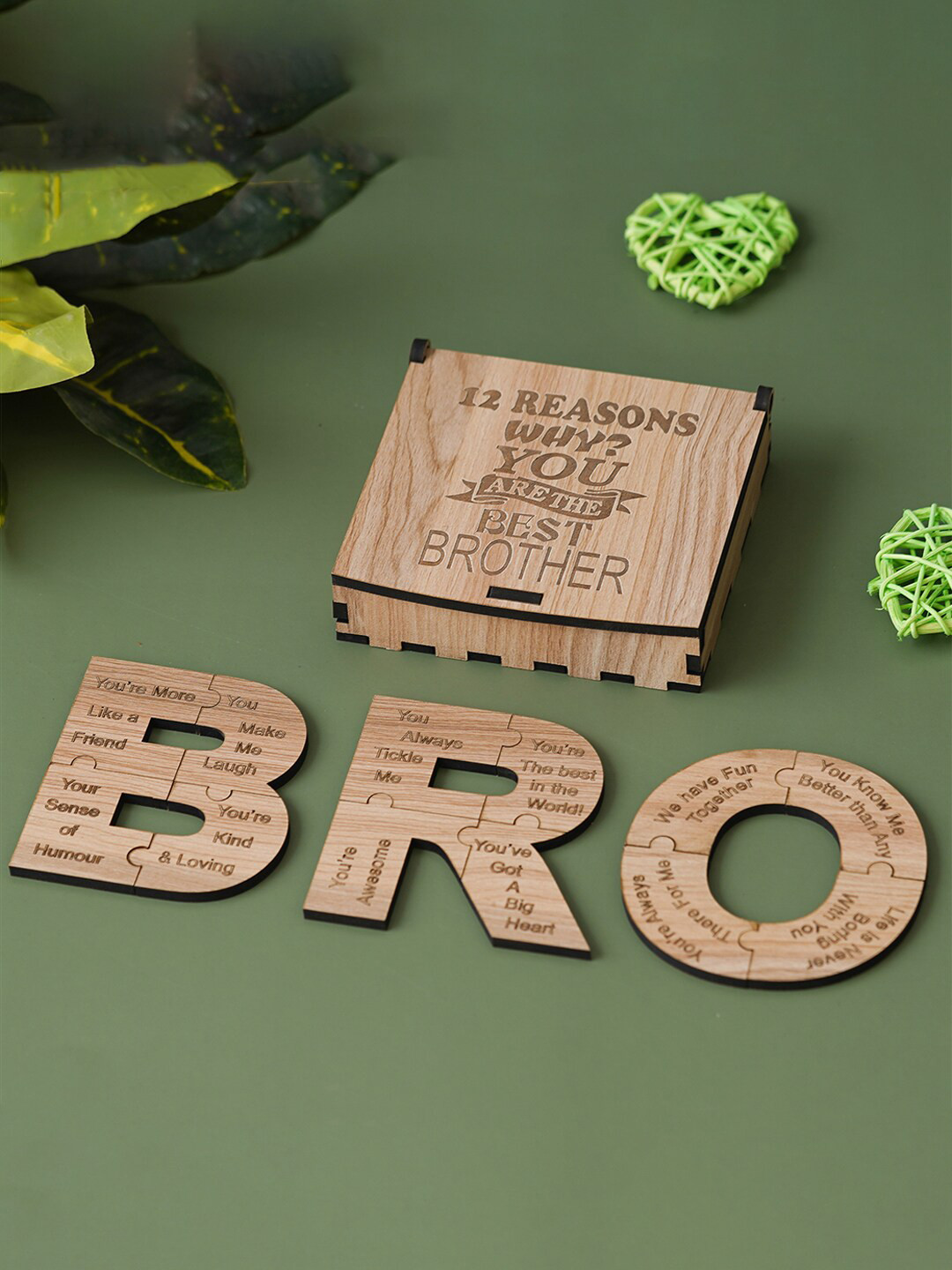 eCraftIndia Set of 4 Thread Rakhi with Roli Chawal BRO Puzzle Showpiece & Greeting Card