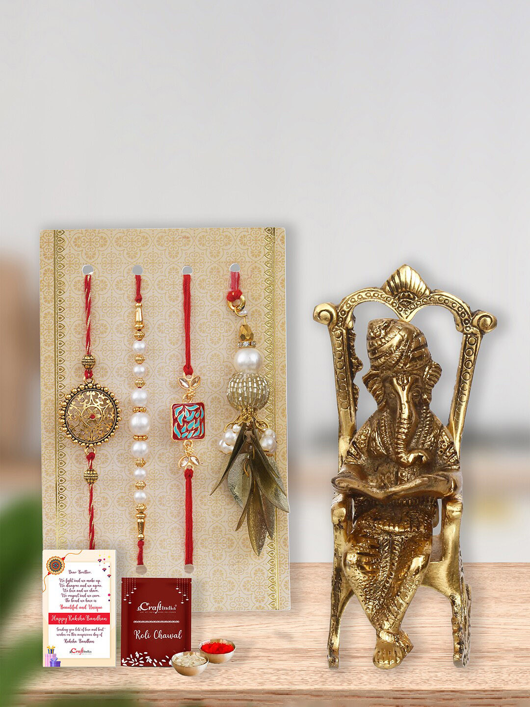 eCraftIndia Set Of 4 Designer Rakhi Gift Set