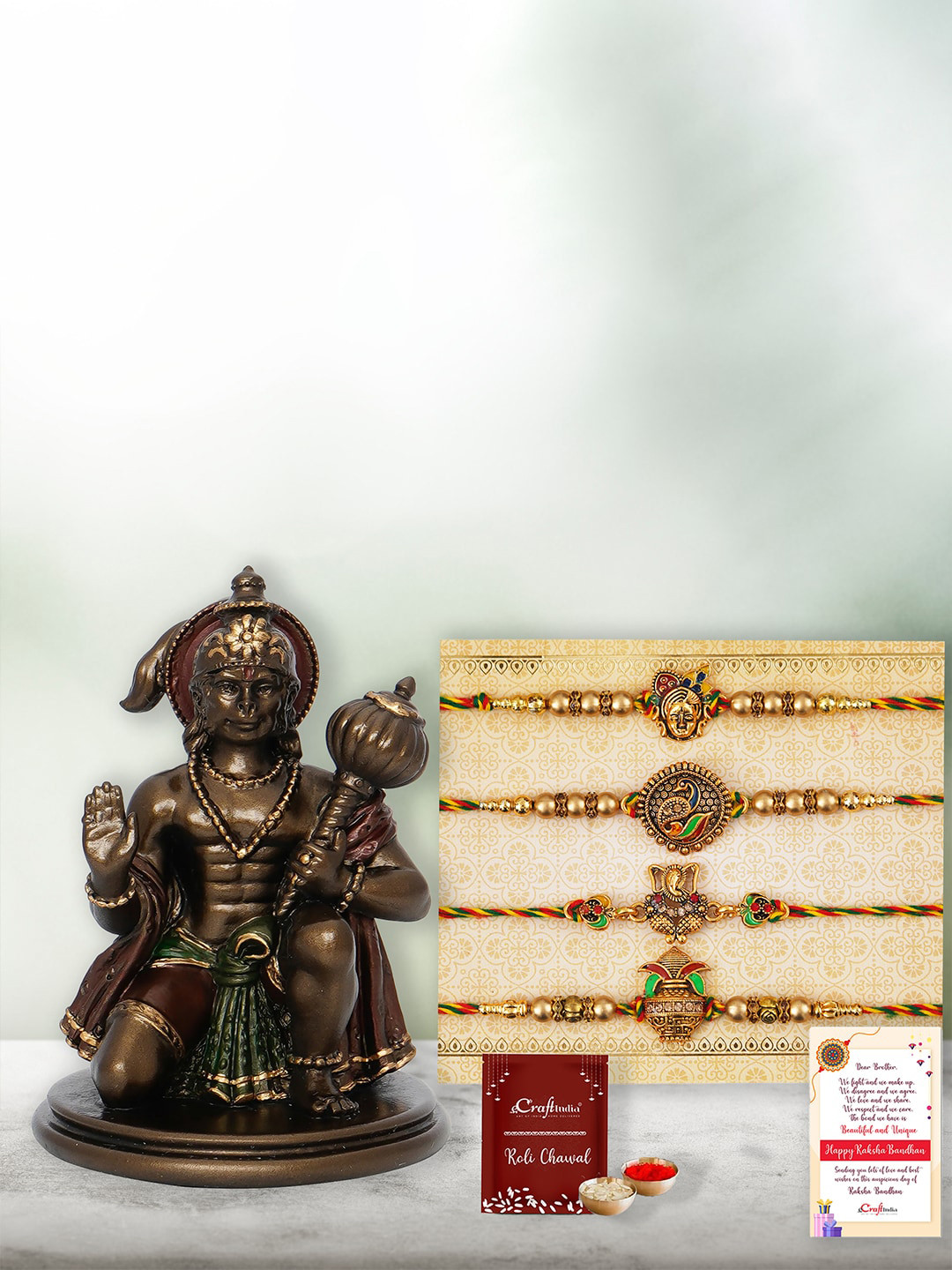eCraftIndia Unisex Set of 4 Ganesha Kalash Rakhis With Lord Shiva Statue