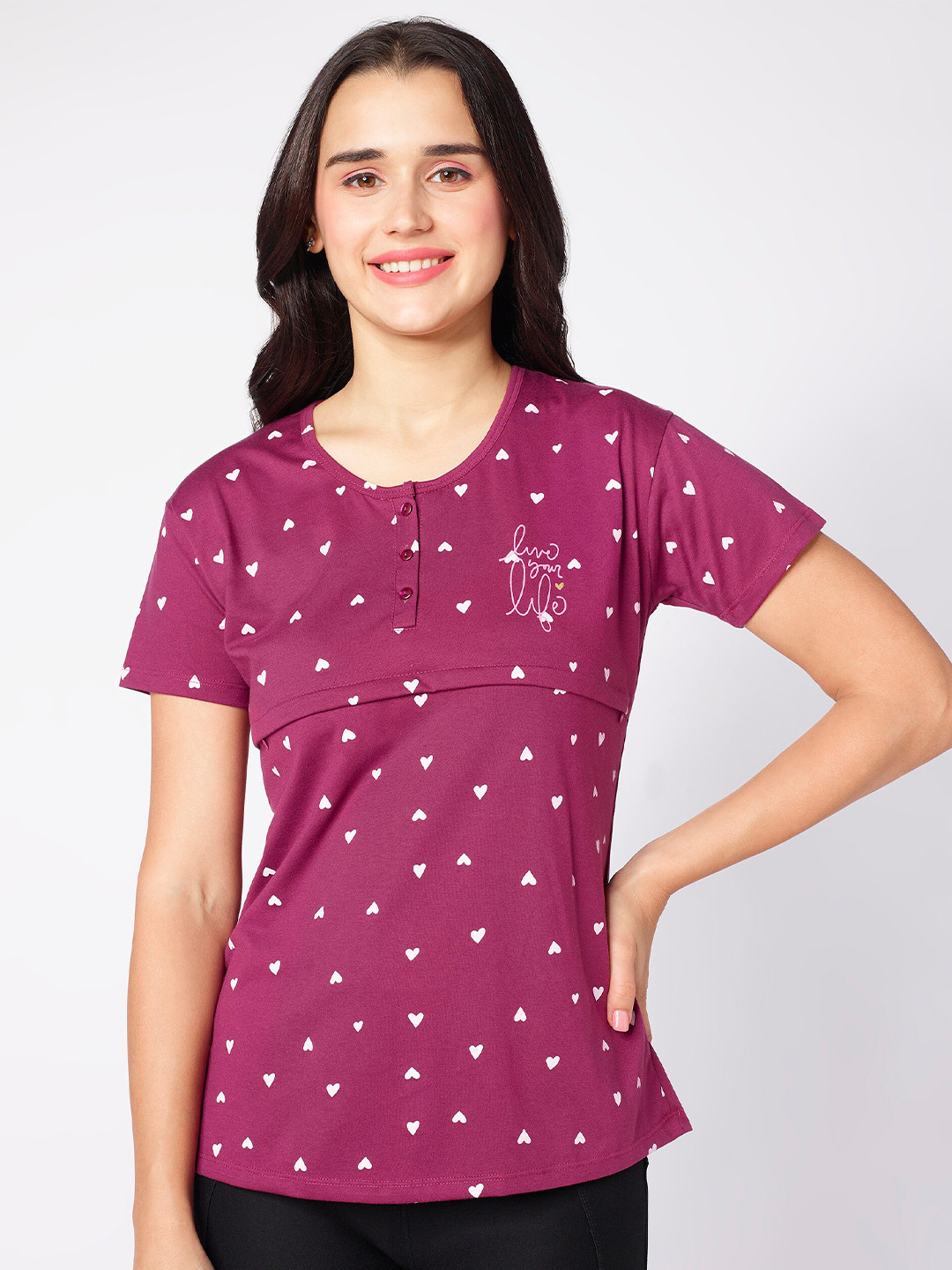 beebelle Purple Abstract Printed Maternity & Feeding Top