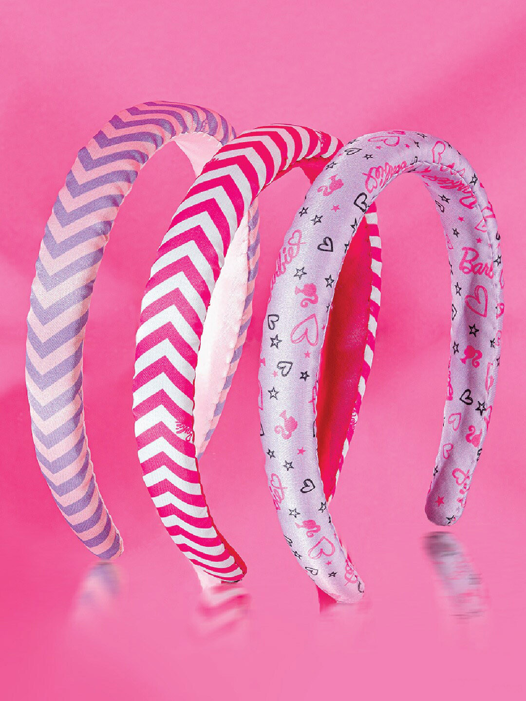 HAIR DRAMA CO. Women Set of 3 Pink & White Satin Puff Barbie Hair Bands