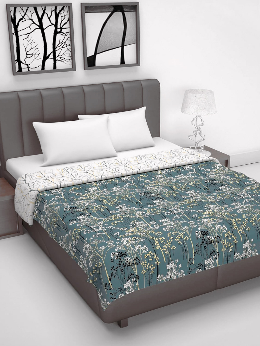 Divine Casa Harmony Grey Ethnic Motifs AC Room 120 GSM Double Bed Dohar