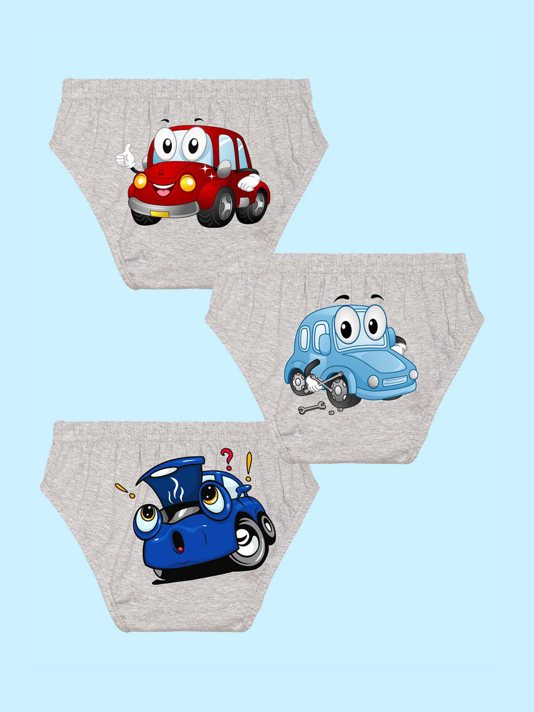 NUSYL Boys Pack Of 3 Cars Printed Pure Cotton Basic Briefs NUBCBRFPO3.0108