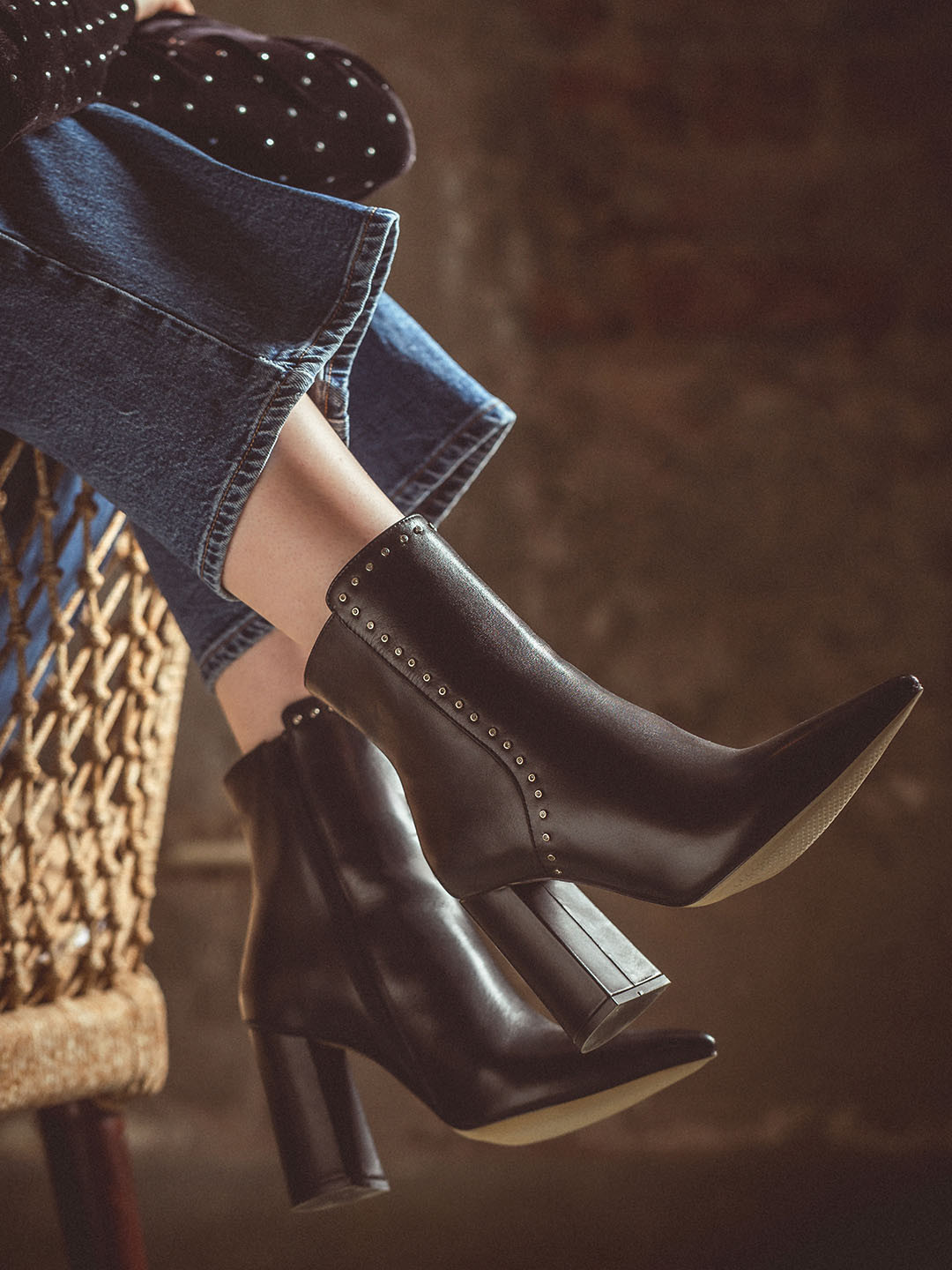 Saint G Women Studded Heeled Leather Chunky Boots
