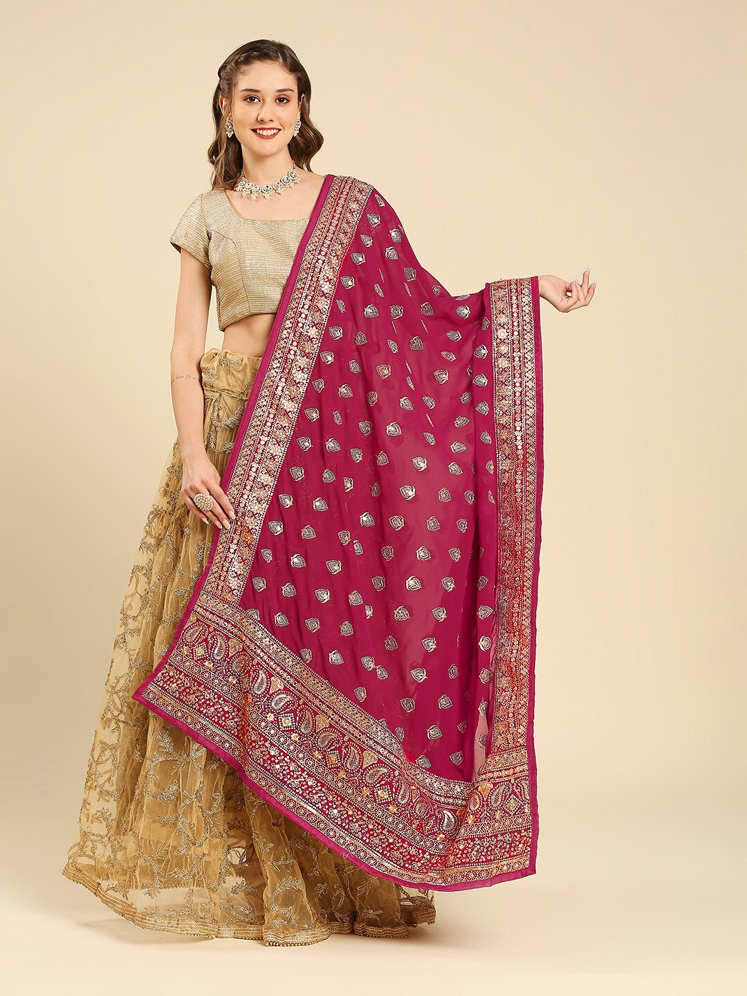 Buy Dupatta Bazaar Embroidered Bridal Dupatta With Zardozi