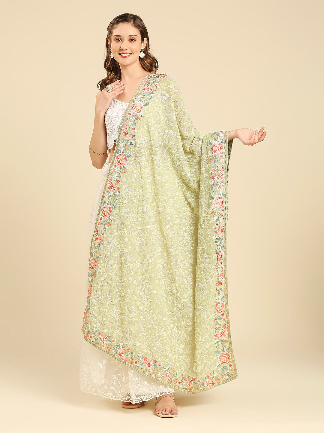 Dupatta Bazaar Floral Embroidered Georgette Dupatta