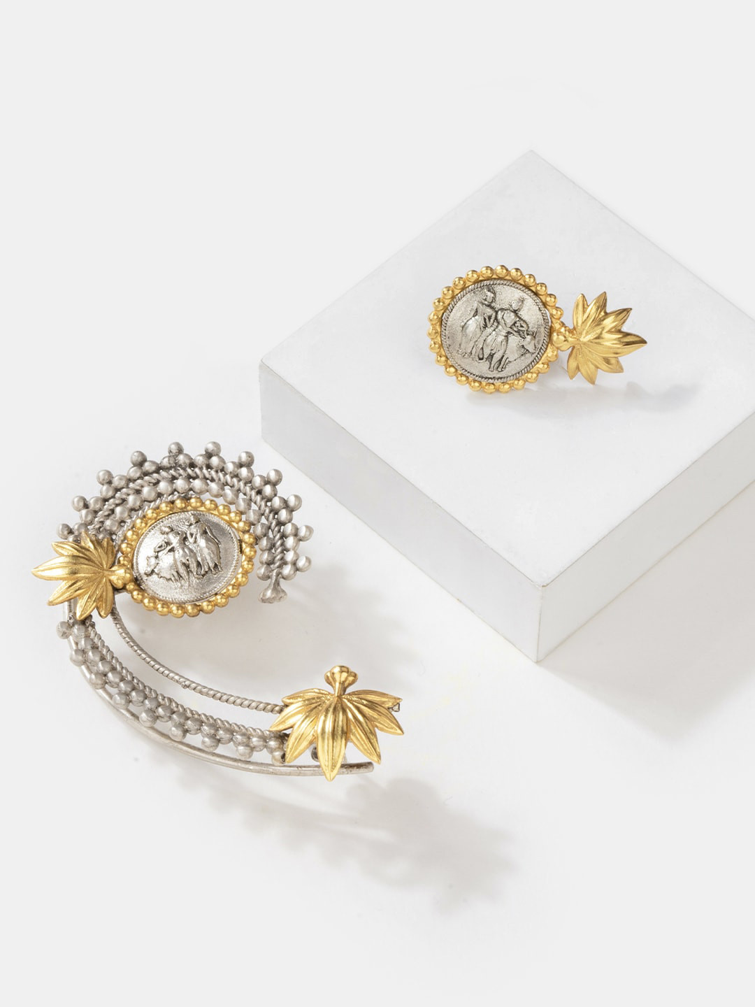 SHAYA Silver & Gold-Plated Contemporary 925 Sterling Silver Ear Cuff Earrings